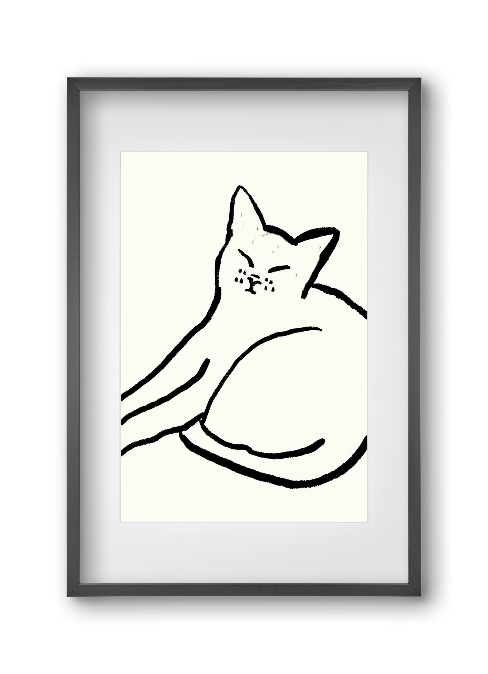 Good Morning Monochrome Cat, 30x45 cm (20x30 cm), Fekete keret, paszpartuval