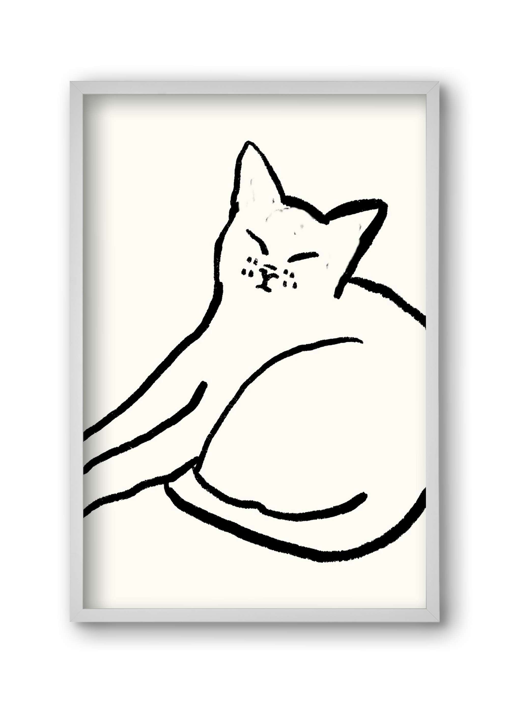 Good Morning Monochrome Cat, 30x45 cm (30x45 cm), Fehér keret