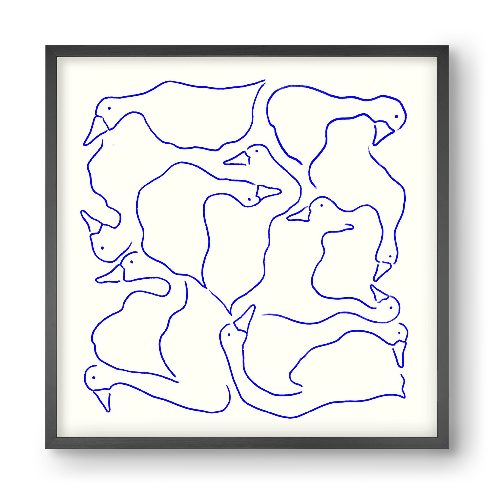 Duck Duck Goose in Blue, 40x40 cm (40x40 cm), Fekete keret