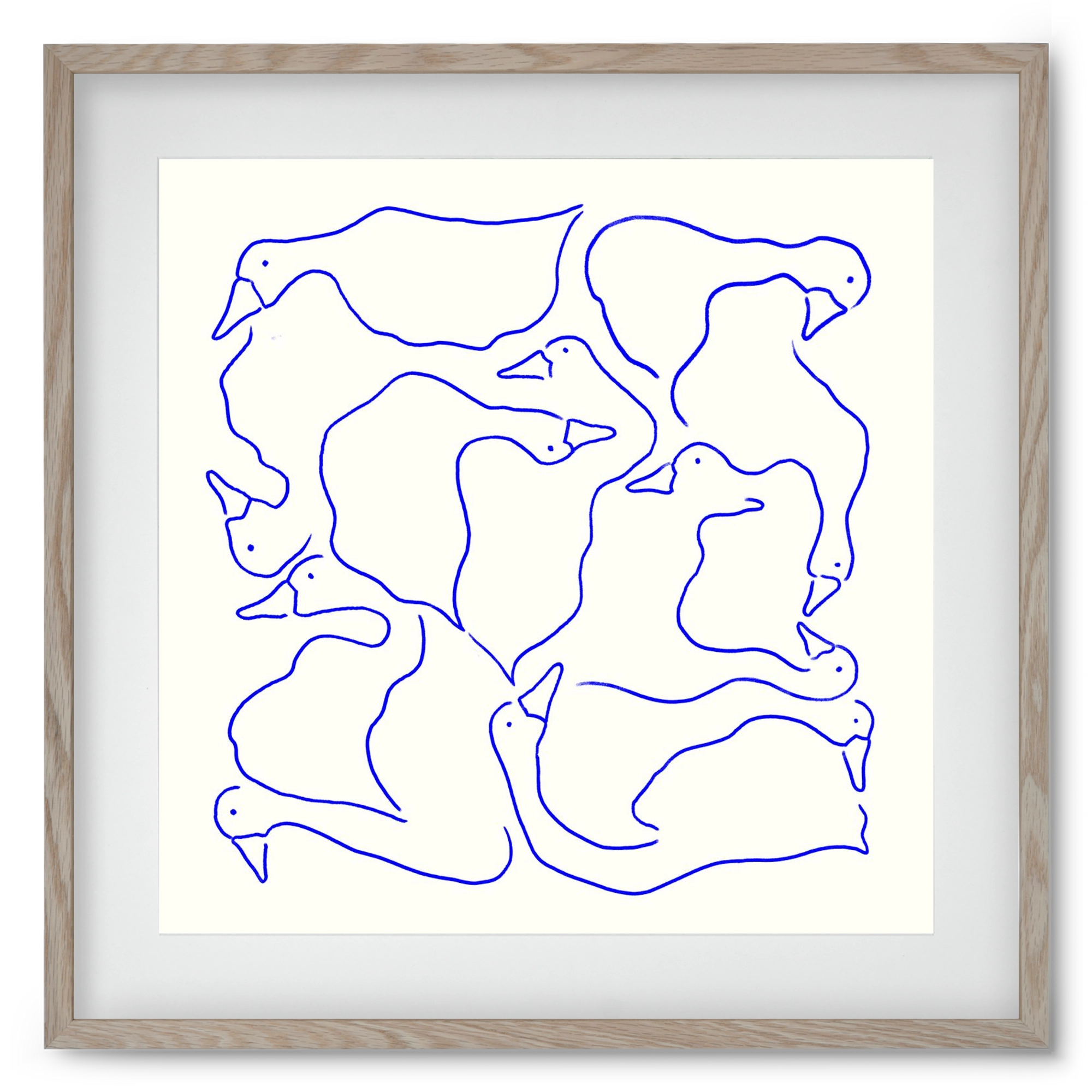 Duck Duck Goose in Blue, 50x50 cm (40x40 cm), Tölgy keret, paszpartuval