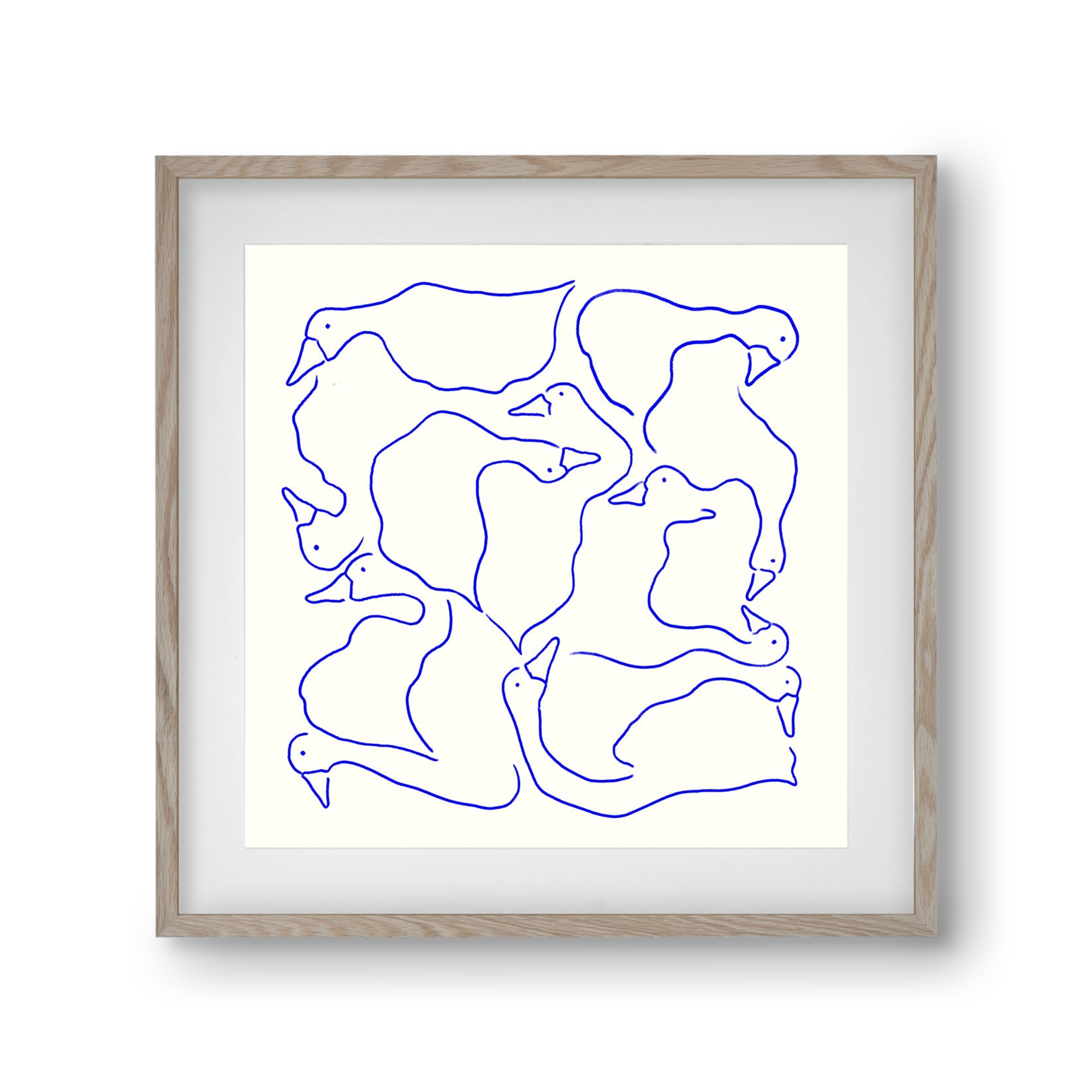 Duck Duck Goose in Blue, 30x30 cm (20x20 cm), Tölgy keret, paszpartuval