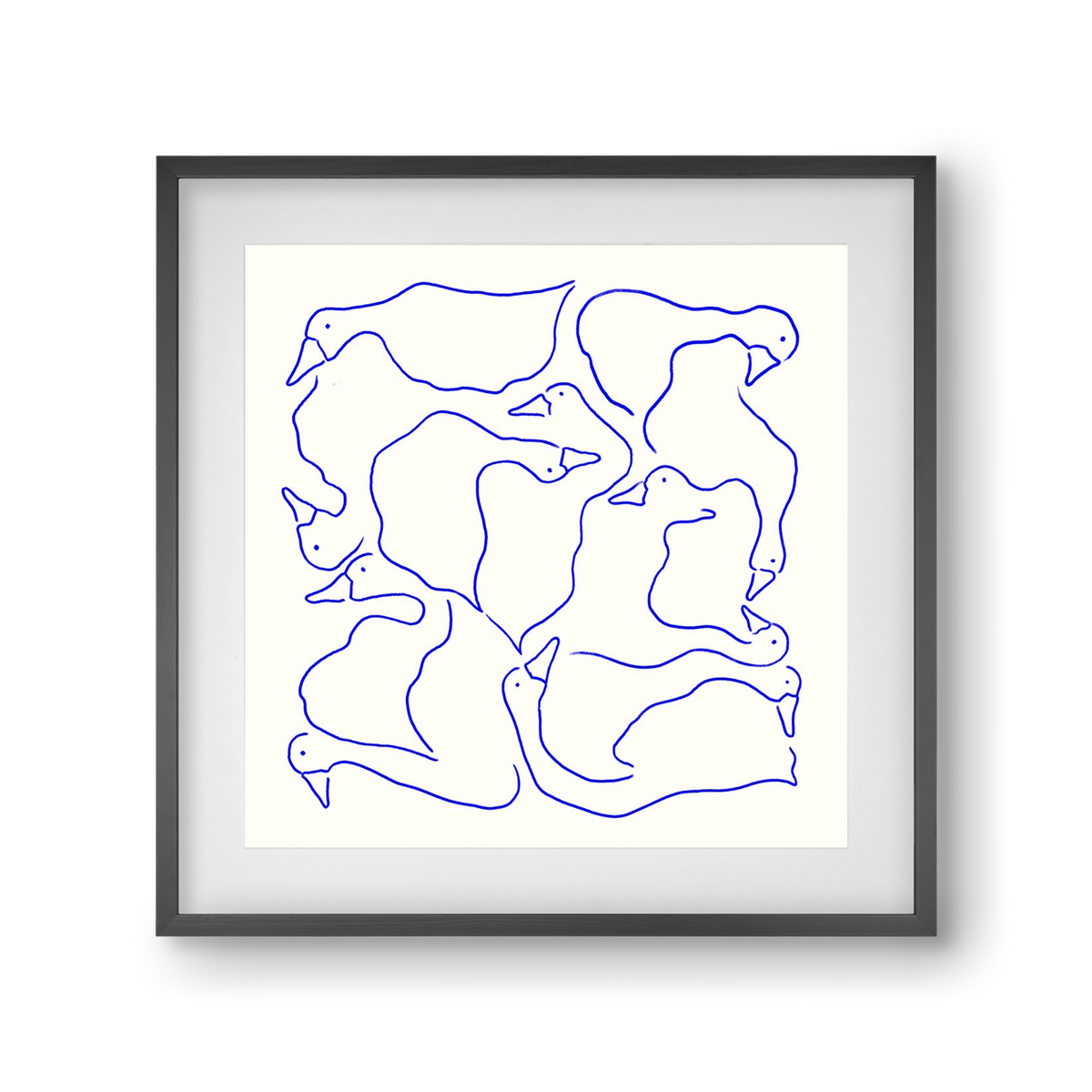 Duck Duck Goose in Blue, 30x30 cm (20x20 cm), Fekete keret, paszpartuval