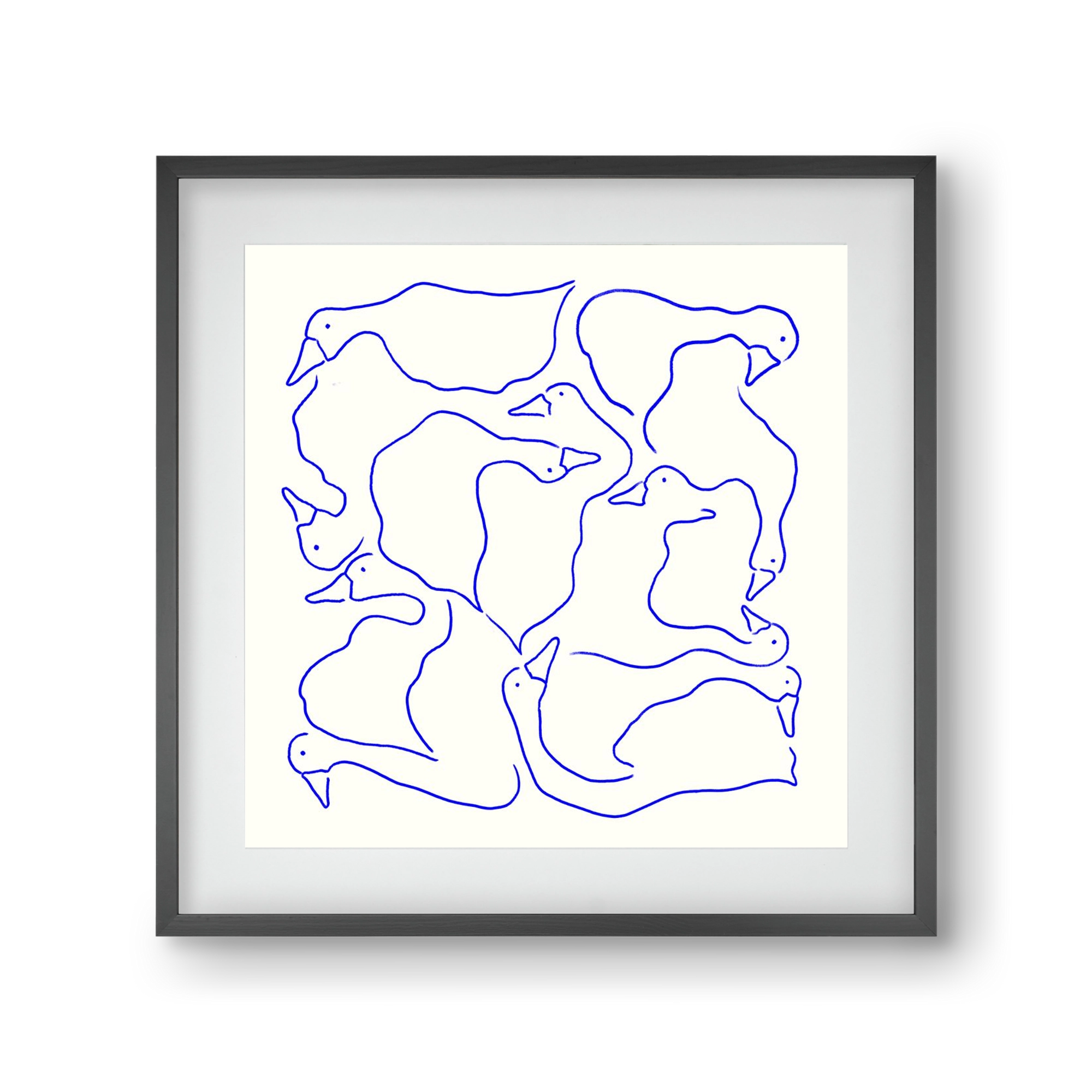 Duck Duck Goose in Blue, 30x30 cm (20x20 cm), Fekete keret, paszpartuval