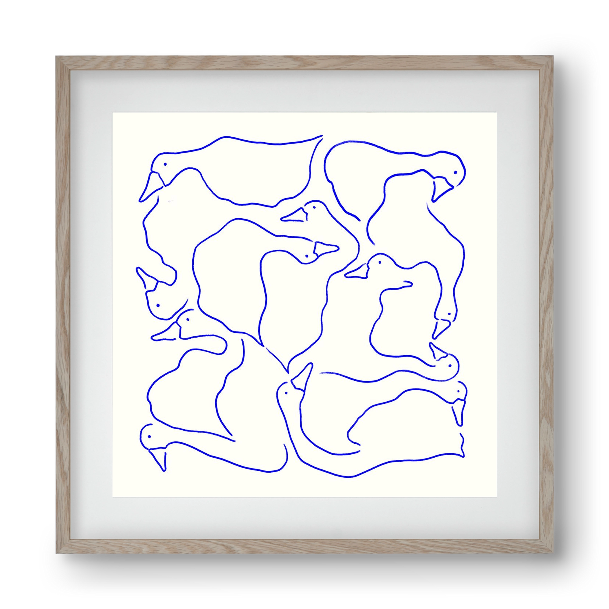 Duck Duck Goose in Blue, 40x40 cm (30x30 cm), Tölgy keret, paszpartuval