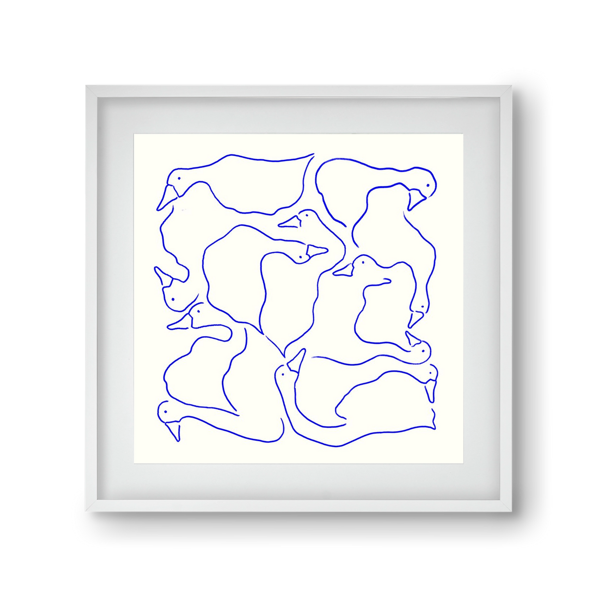 Duck Duck Goose in Blue, 30x30 cm (20x20 cm), Fehér keret, paszpartuval