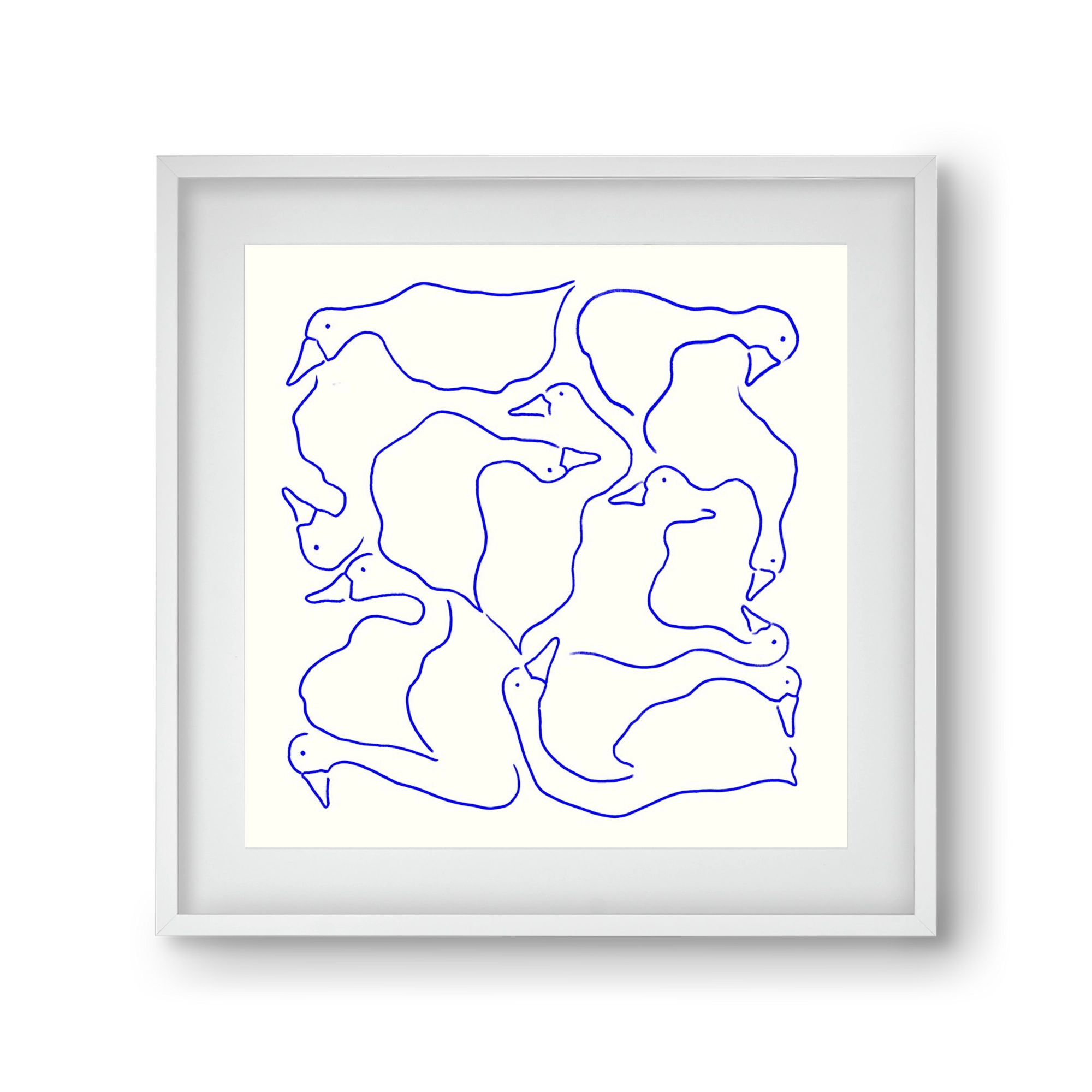 Duck Duck Goose in Blue, 30x30 cm (20x20 cm), Fehér keret, paszpartuval