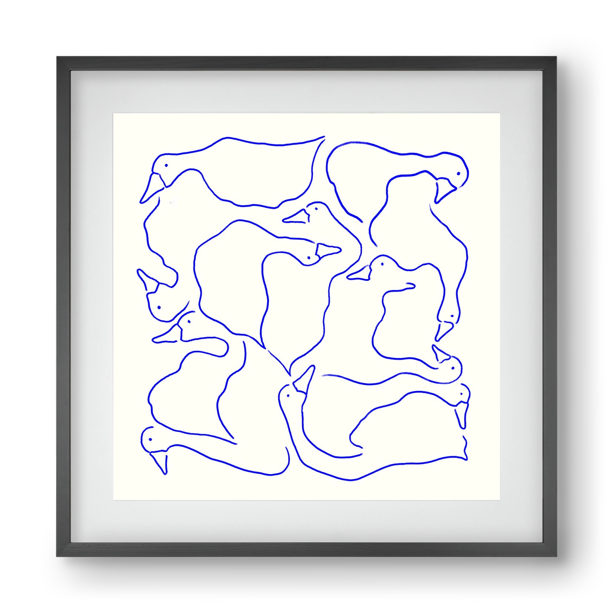 Duck Duck Goose in Blue, 40x40 cm (30x30 cm), Fekete keret, paszpartuval