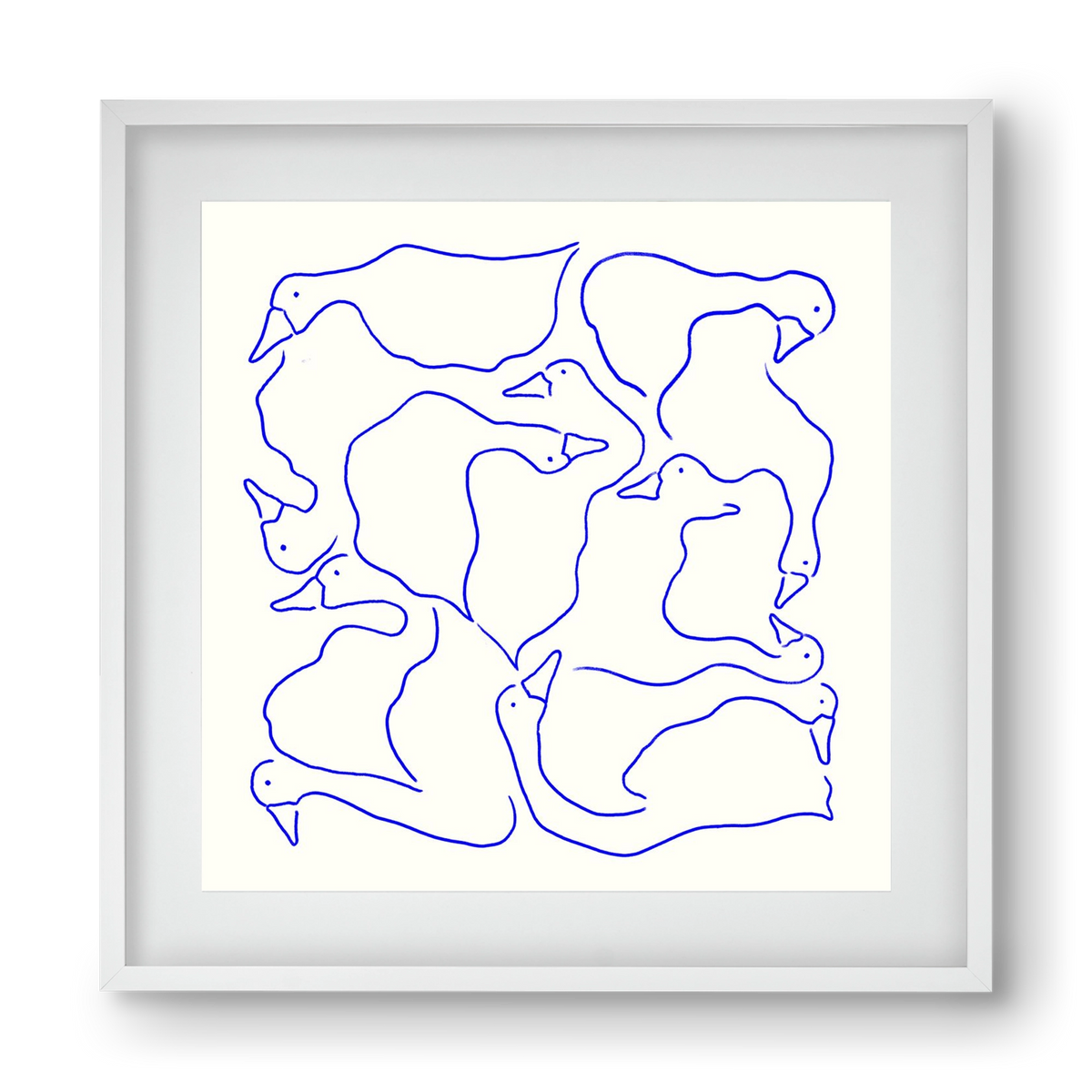 Duck Duck Goose in Blue, 40x40 cm (30x30 cm), Fehér keret, paszpartuval