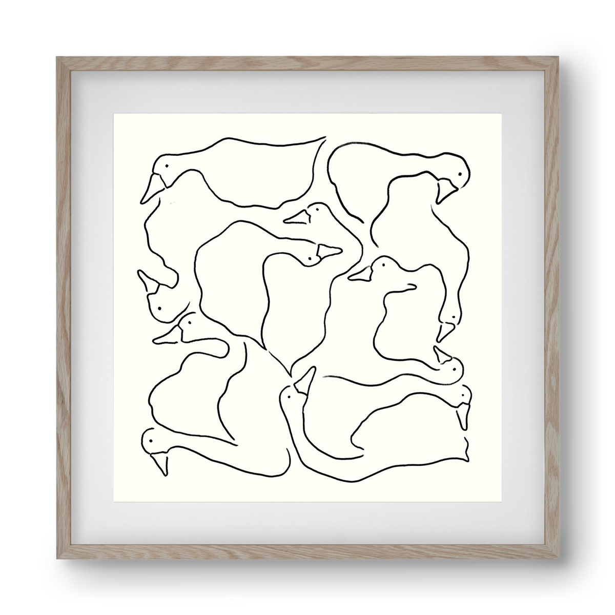 Duck Duck Goose in black and white, 40x40 cm (30x30 cm), Tölgy keret, paszpartuval