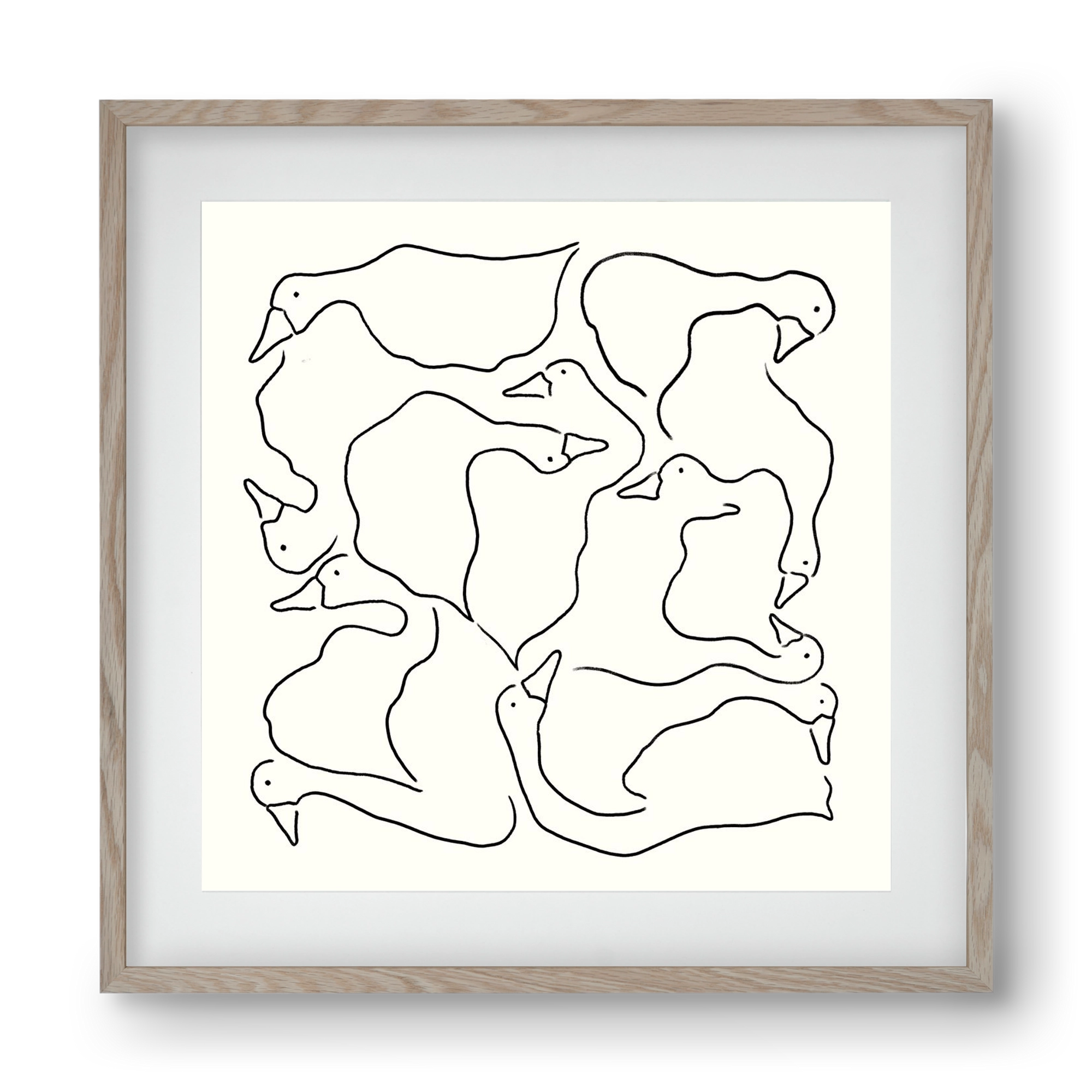 Duck Duck Goose in black and white, 40x40 cm (30x30 cm), Tölgy keret, paszpartuval