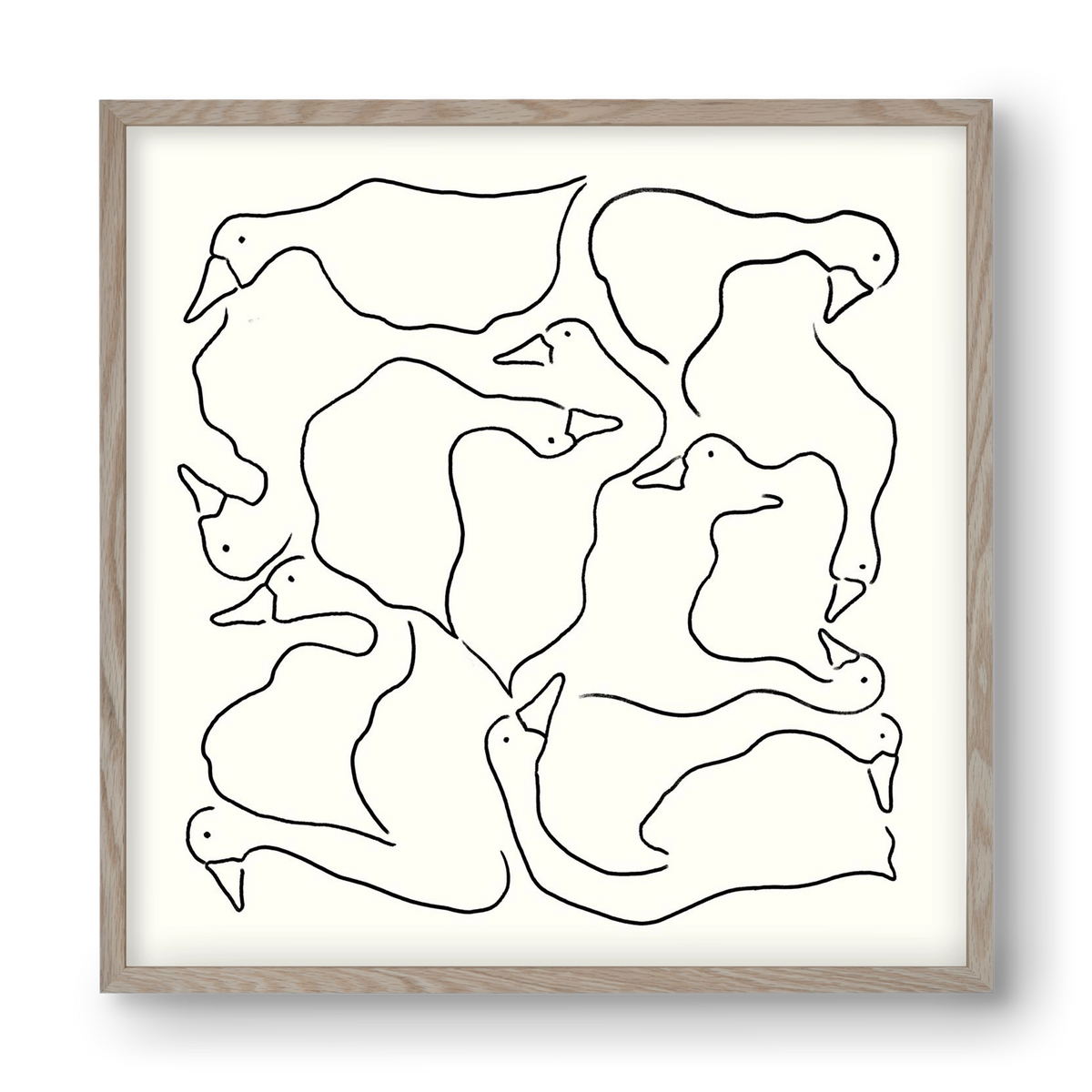 Duck Duck Goose in black and white, 40x40 cm (40x40 cm), Tölgy keret