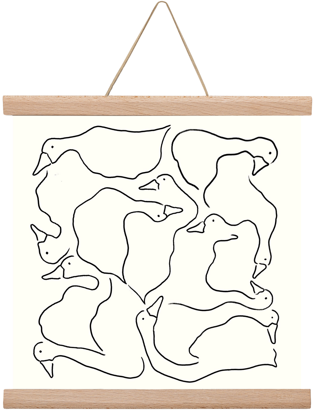 Duck Duck Goose in black and white, 30x30 cm (30x30 cm), Tölgy akasztó
