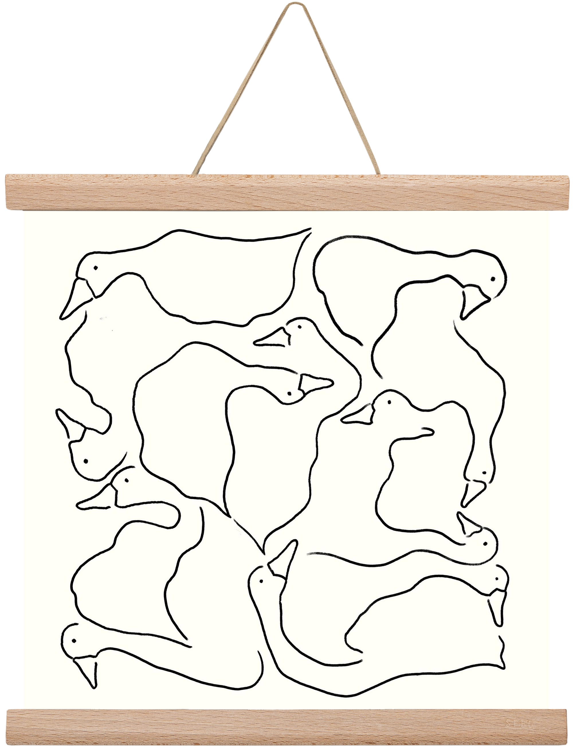 Duck Duck Goose in black and white, 30x30 cm (30x30 cm), Tölgy akasztó