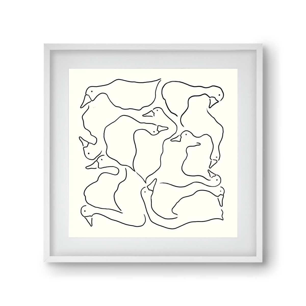 Duck Duck Goose in black and white, 30x30 cm (20x20 cm), Fehér keret, paszpartuval