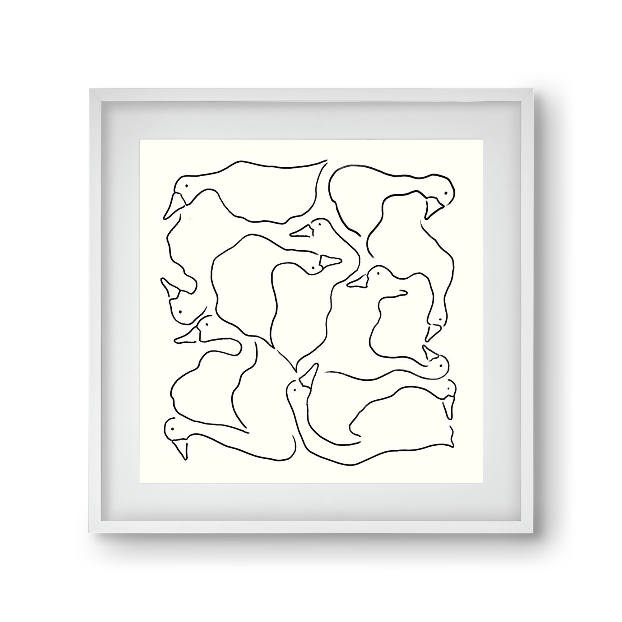 Duck Duck Goose in black and white, 30x30 cm (20x20 cm), Fehér keret, paszpartuval