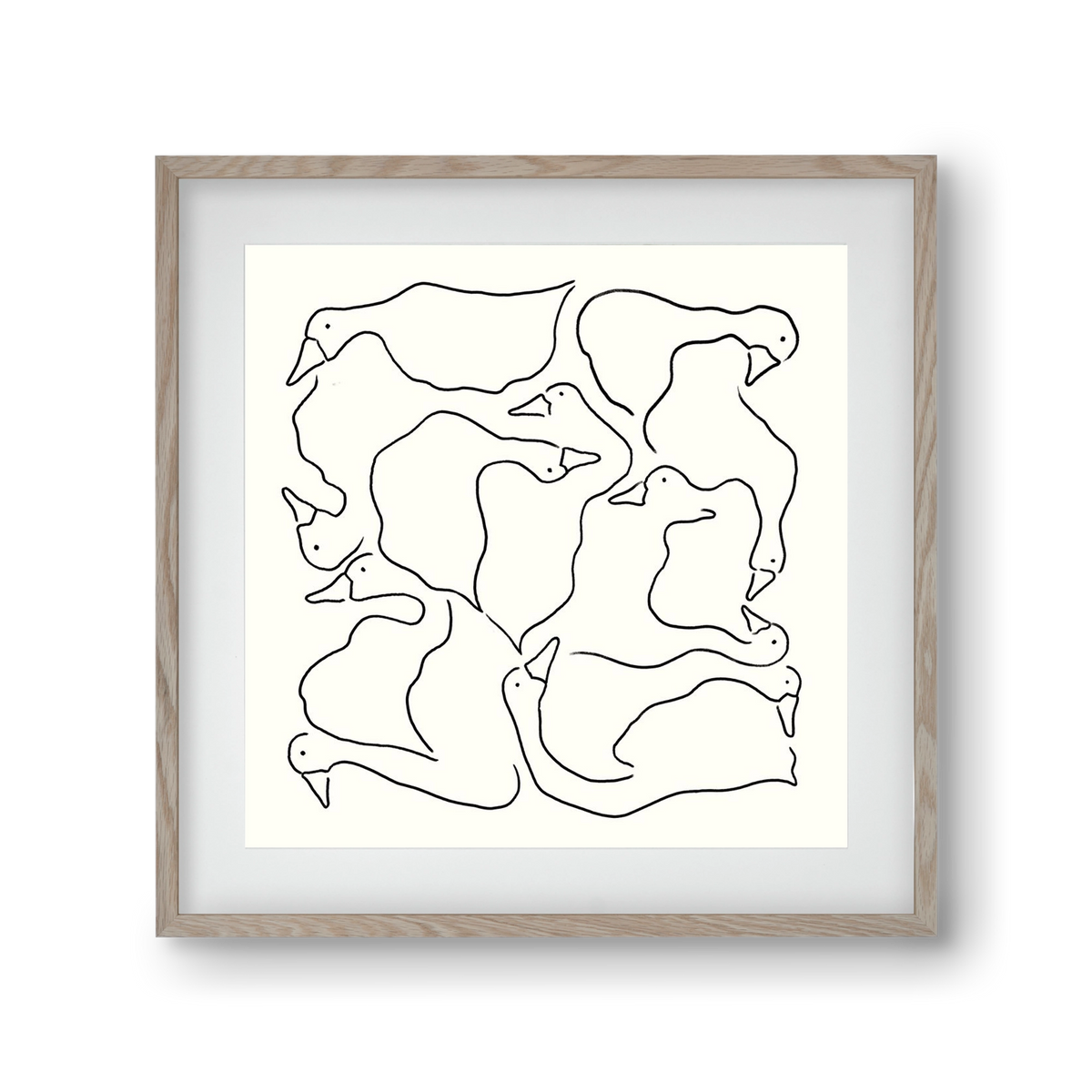 Duck Duck Goose in black and white, 30x30 cm (20x20 cm), Tölgy keret, paszpartuval