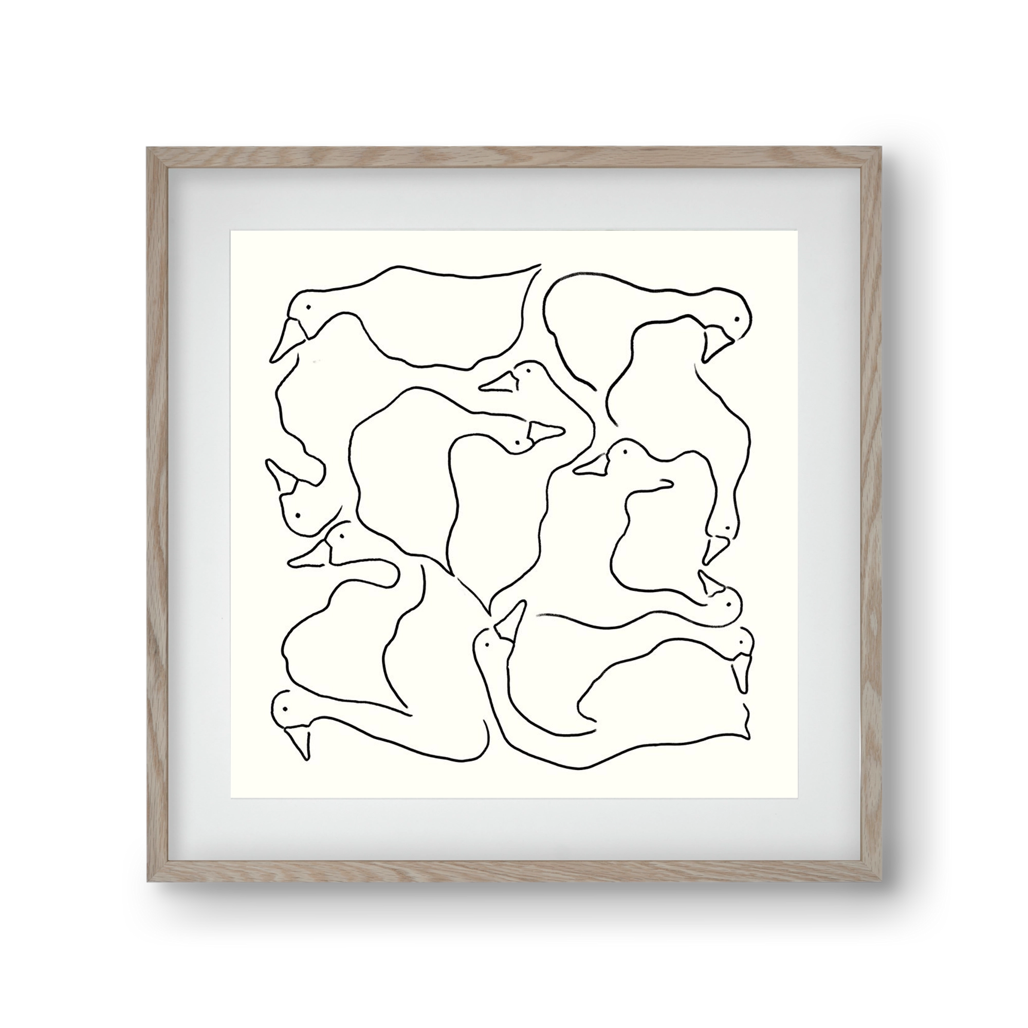 Duck Duck Goose in black and white, 30x30 cm (20x20 cm), Tölgy keret, paszpartuval