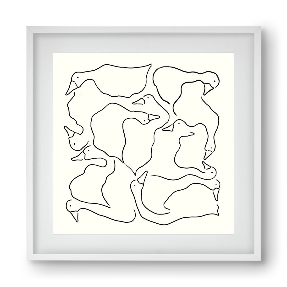Duck Duck Goose in black and white, 40x40 cm (30x30 cm), Fehér keret, paszpartuval