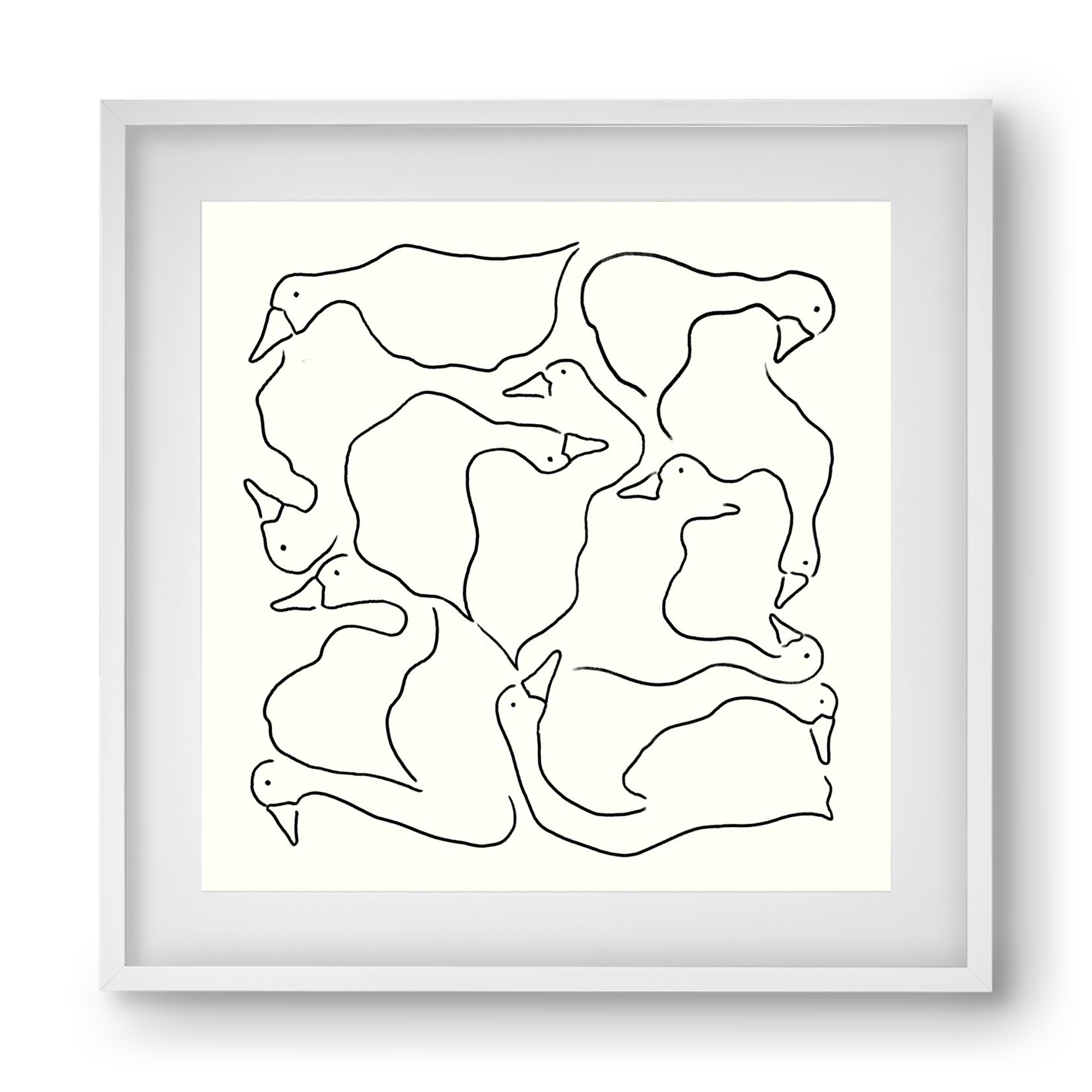 Duck Duck Goose in black and white, 40x40 cm (30x30 cm), Fehér keret, paszpartuval