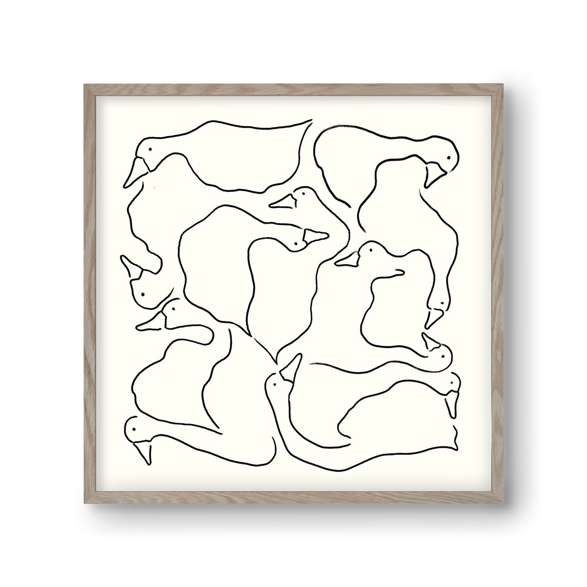 Duck Duck Goose in black and white, 30x30 cm (30x30 cm), Tölgy keret