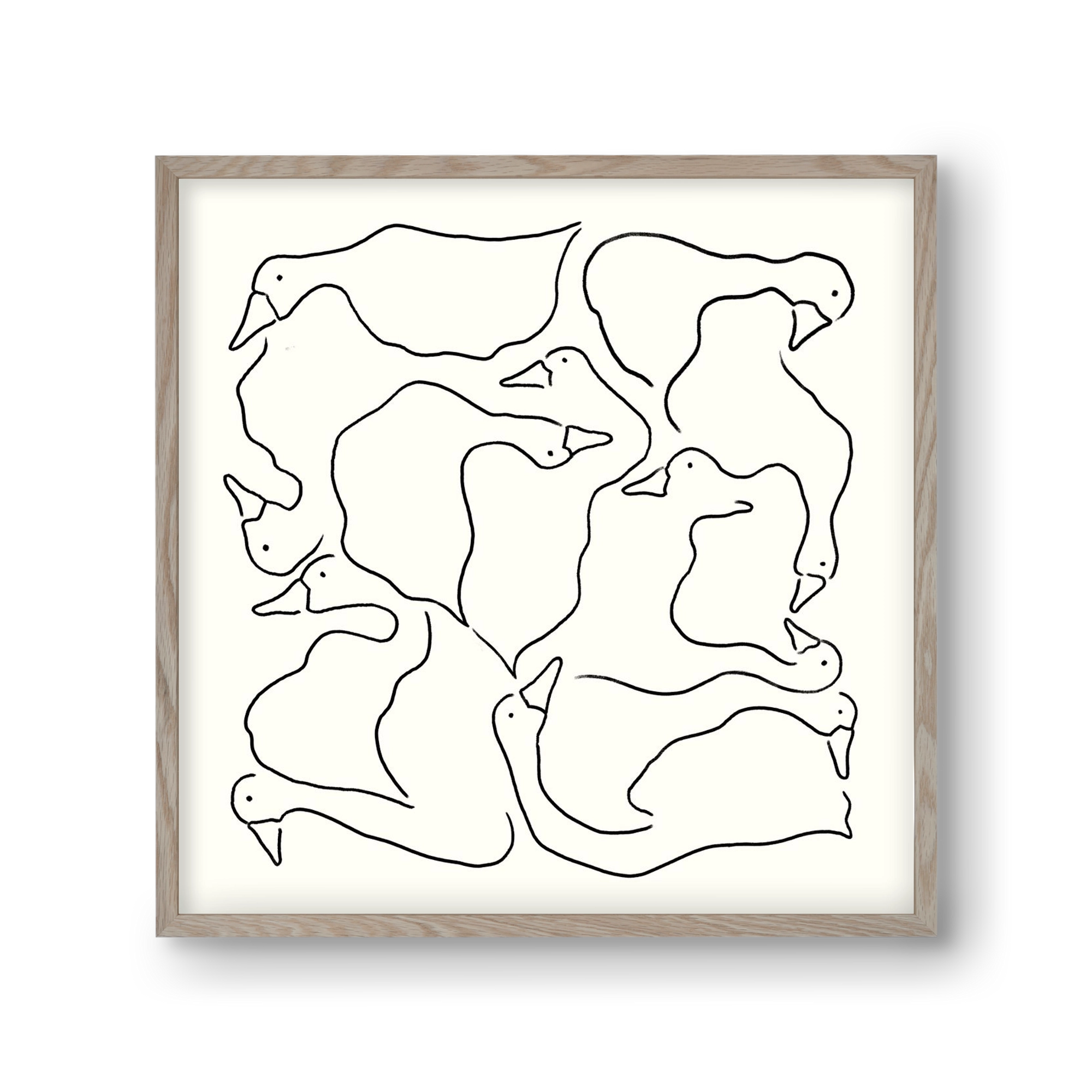 Duck Duck Goose in black and white, 30x30 cm (30x30 cm), Tölgy keret