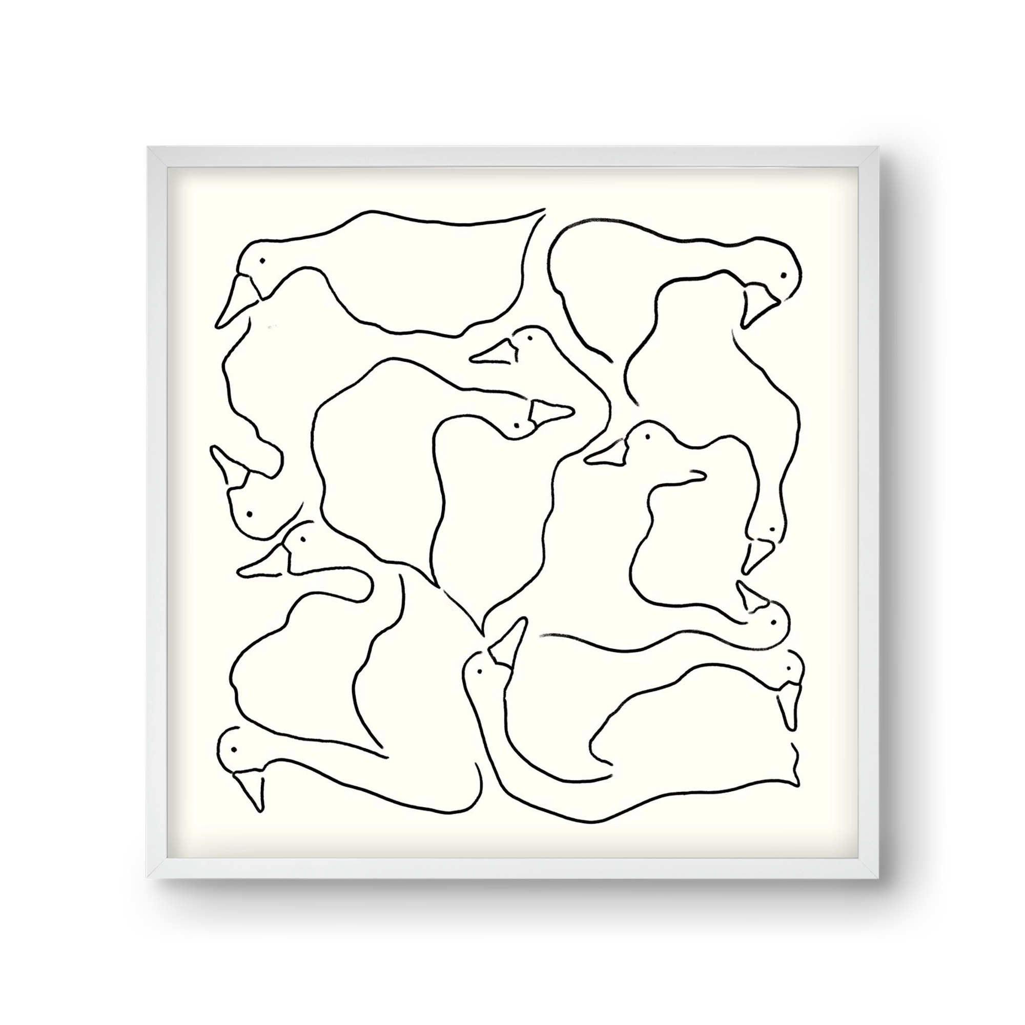 Duck Duck Goose in black and white, 30x30 cm (30x30 cm), Fehér keret