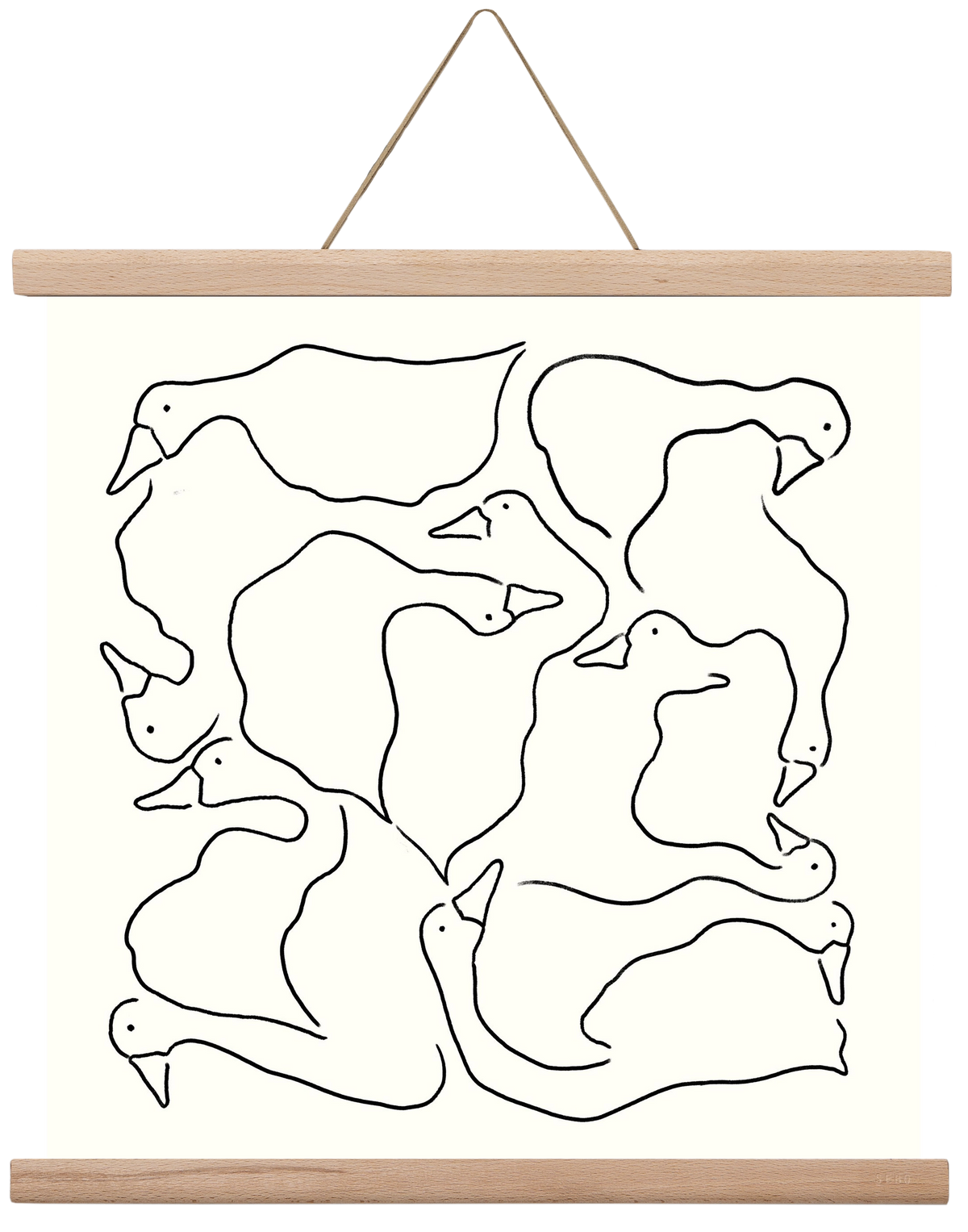 Duck Duck Goose in black and white, 40x40 cm (40x40 cm), Tölgy akasztó