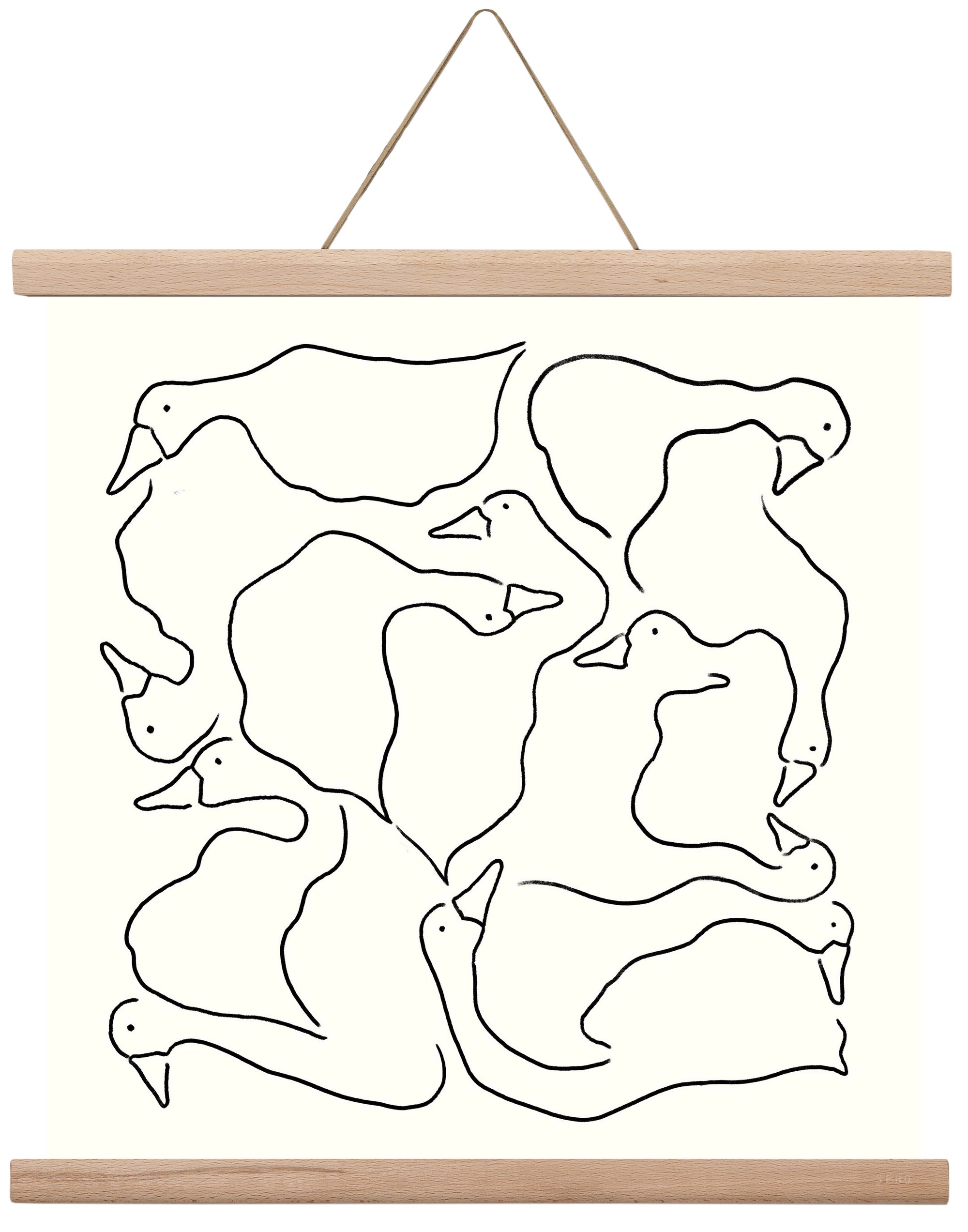 Duck Duck Goose in black and white, 40x40 cm (40x40 cm), Tölgy akasztó