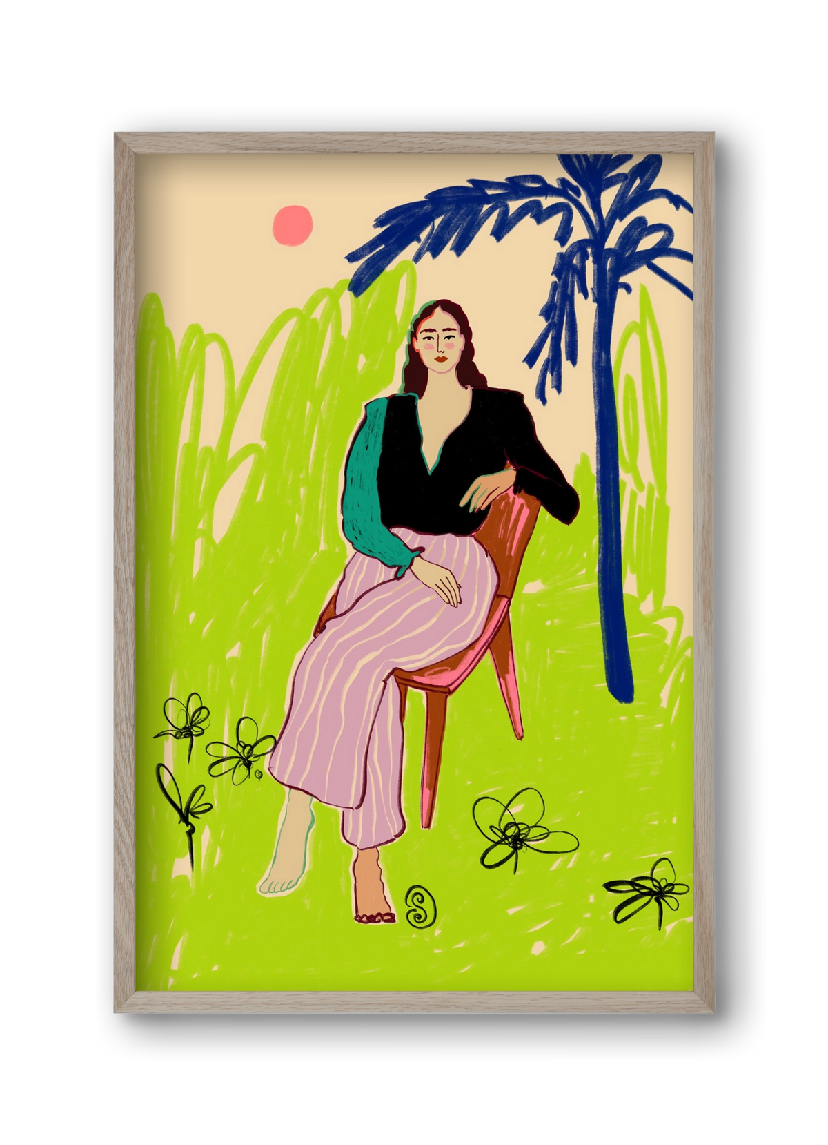 RELAXED WOMAN, 30x45 cm (30x45 cm), Tölgy keret