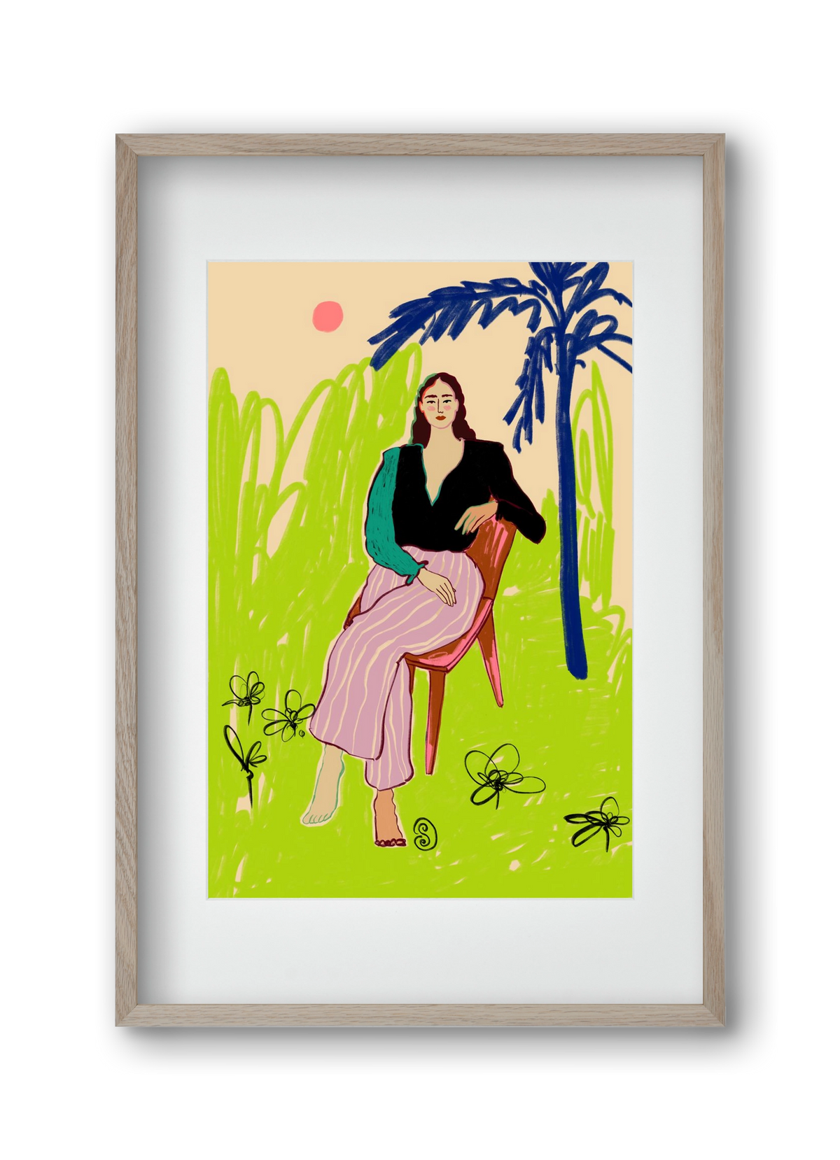 RELAXED WOMAN, 30x45 cm (20x30 cm), Tölgy keret, paszpartuval