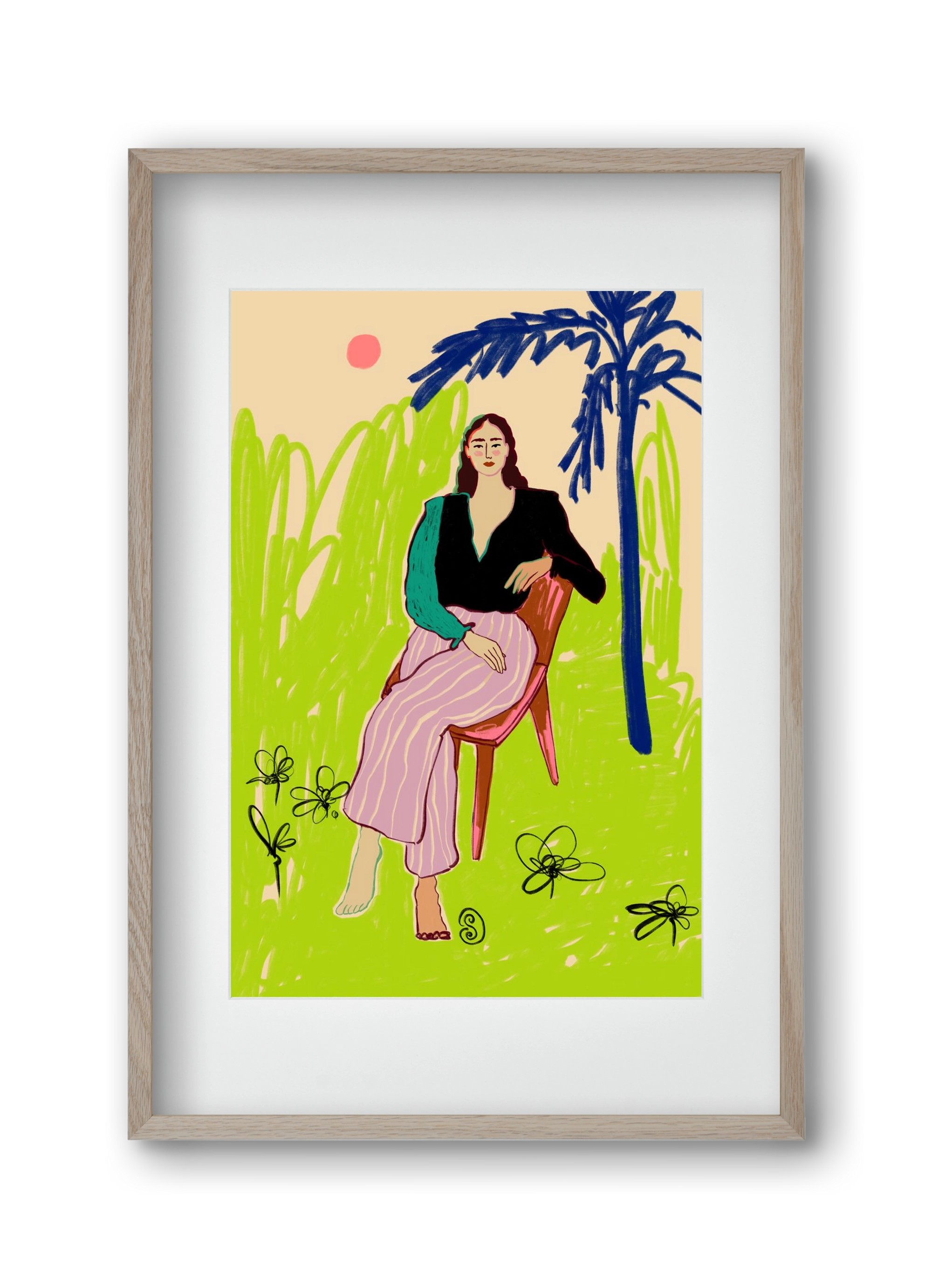 RELAXED WOMAN, 30x45 cm (20x30 cm), Tölgy keret, paszpartuval