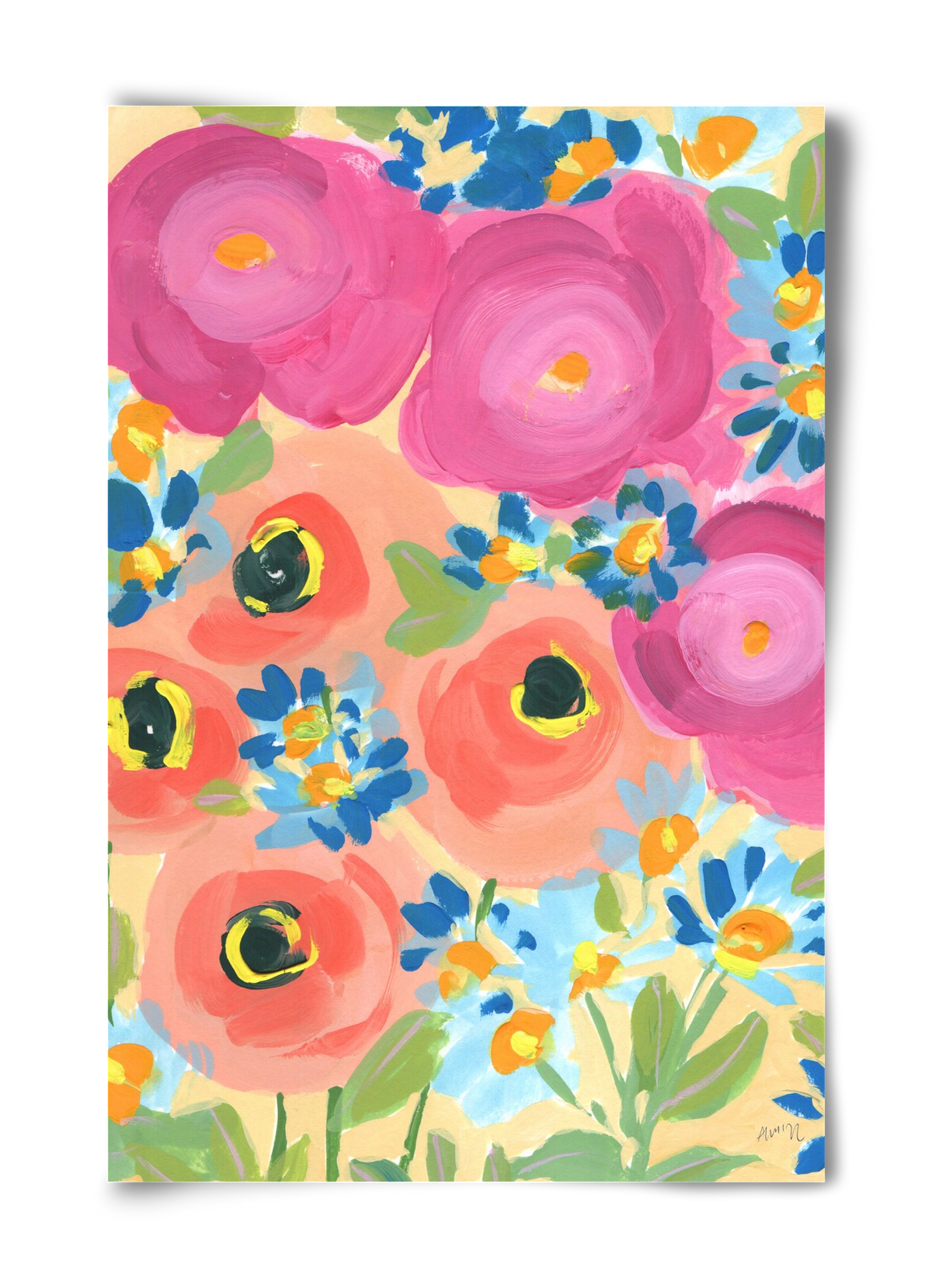Pink Roses With Coral Anemones, 40x60 cm, Keret nélkül