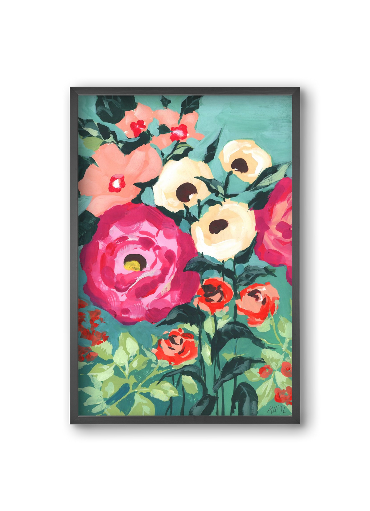 Viva Magenta Peonies, 20x30 cm (20x30 cm), Fekete keret