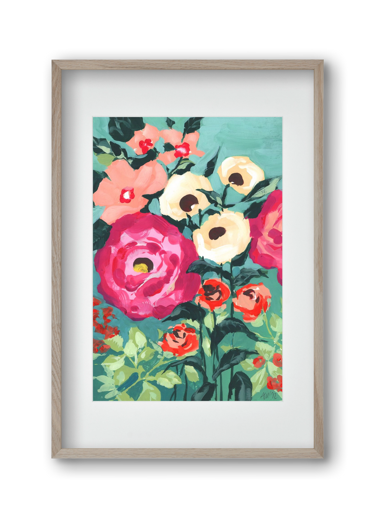 Viva Magenta Peonies, 30x45 cm (20x30 cm), Tölgy keret, paszpartuval