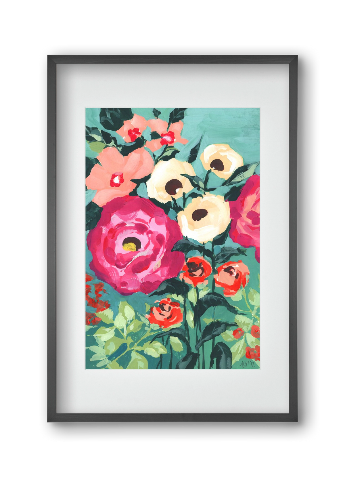 Viva Magenta Peonies, 30x45 cm (20x30 cm), Fekete keret, paszpartuval