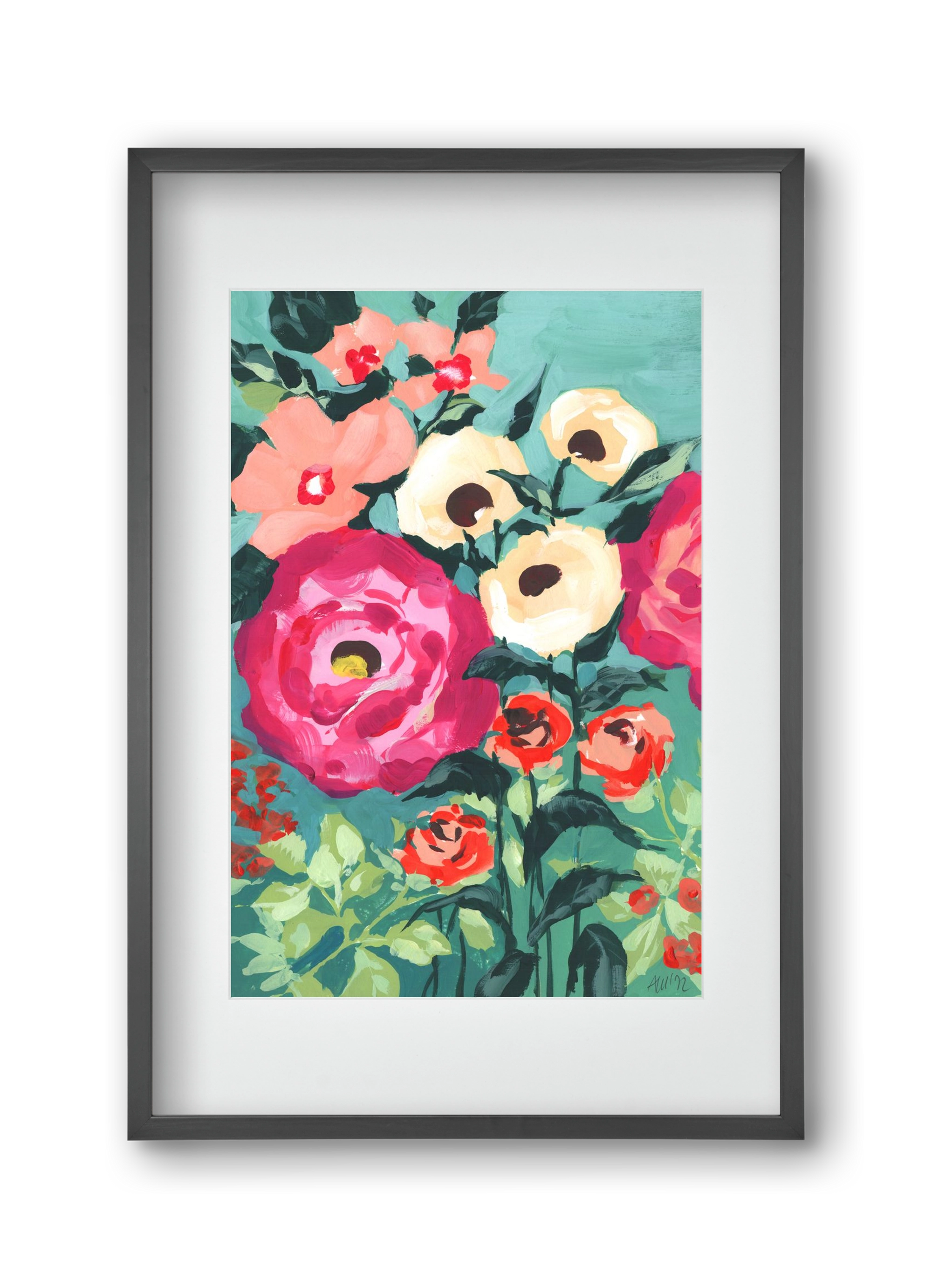 Viva Magenta Peonies, 30x45 cm (20x30 cm), Fekete keret, paszpartuval