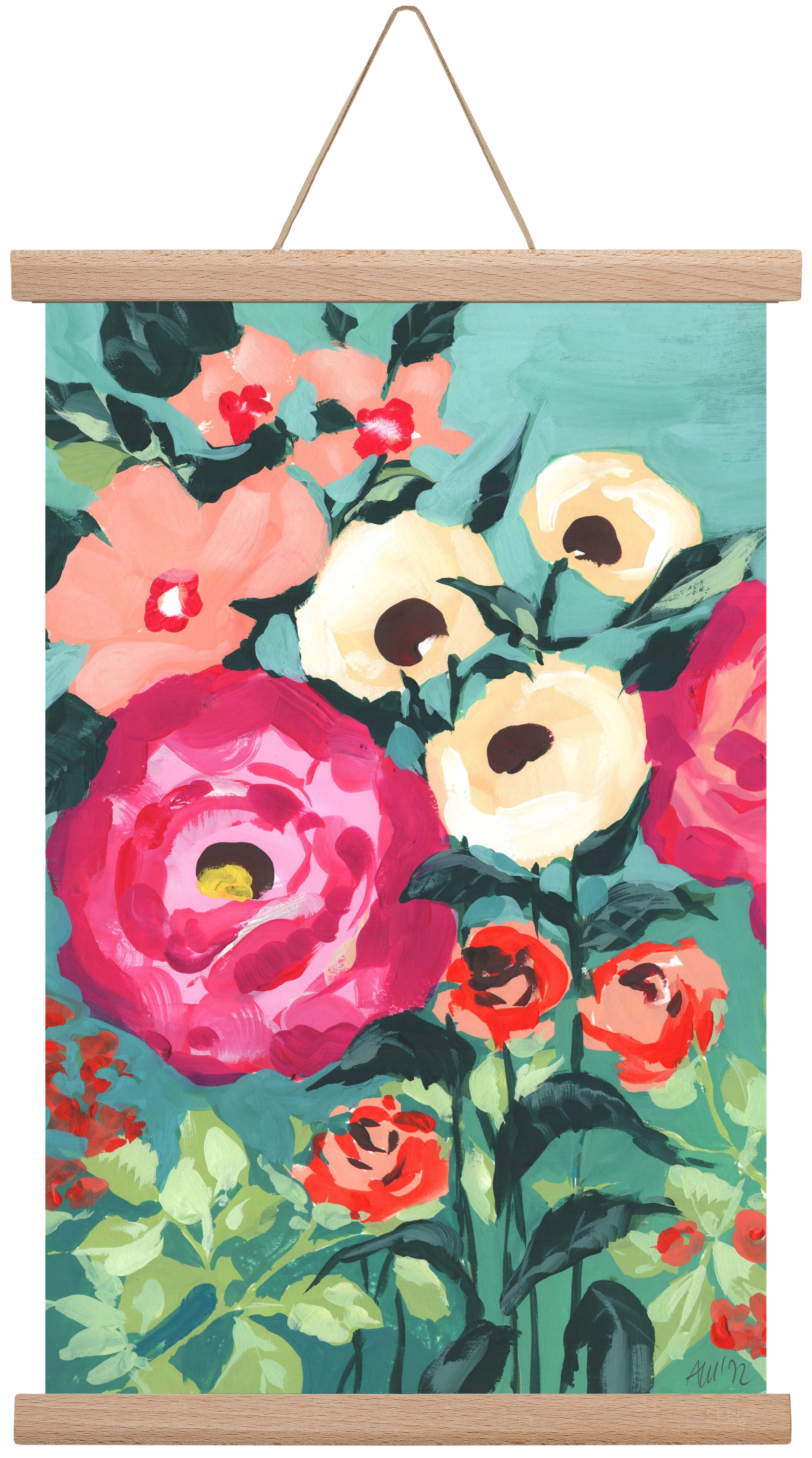 Viva Magenta Peonies, 30x45 cm (30x45 cm), Tölgy akasztó