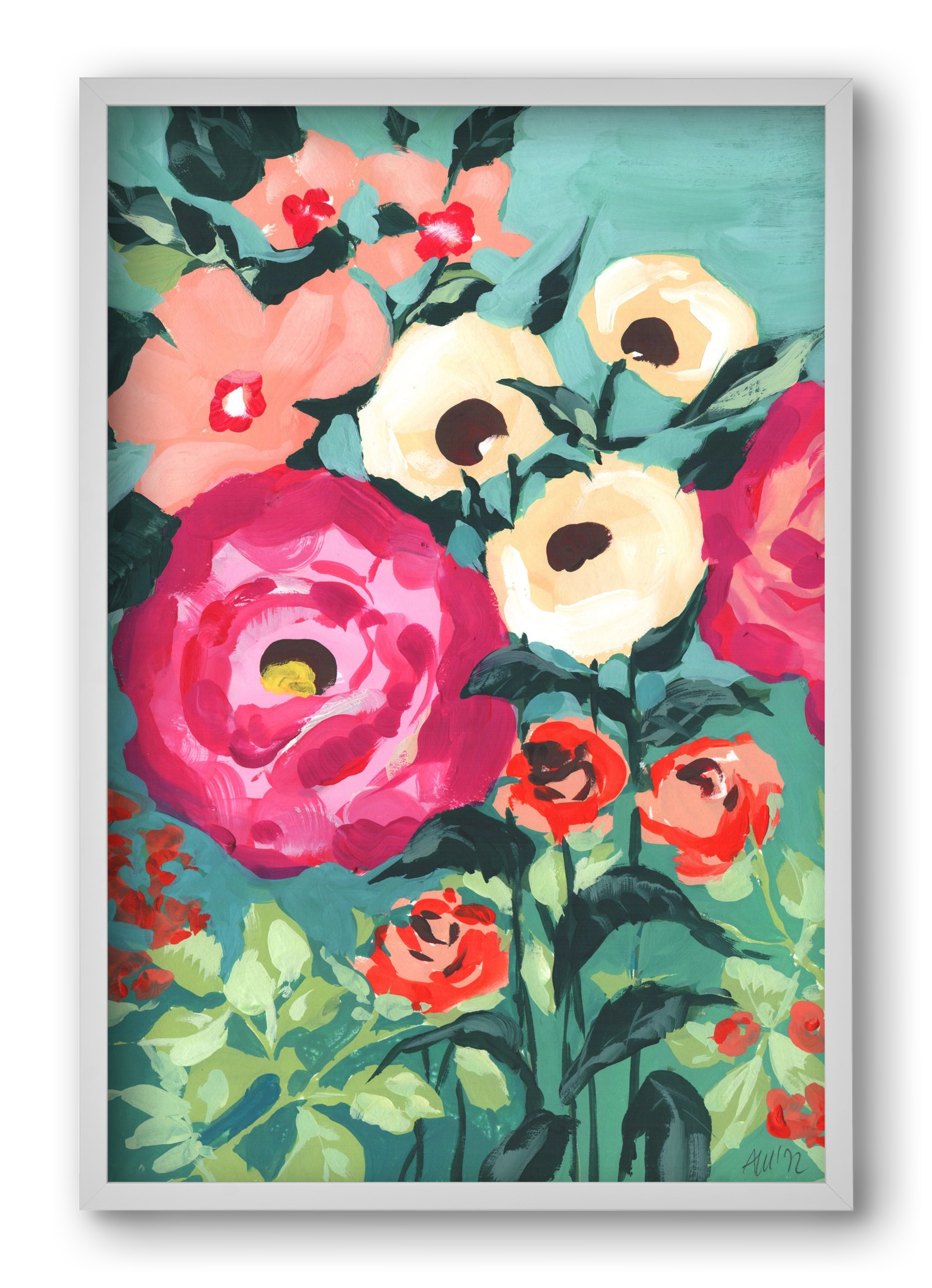 Viva Magenta Peonies, 40x60 cm (40x60 cm), Fehér keret