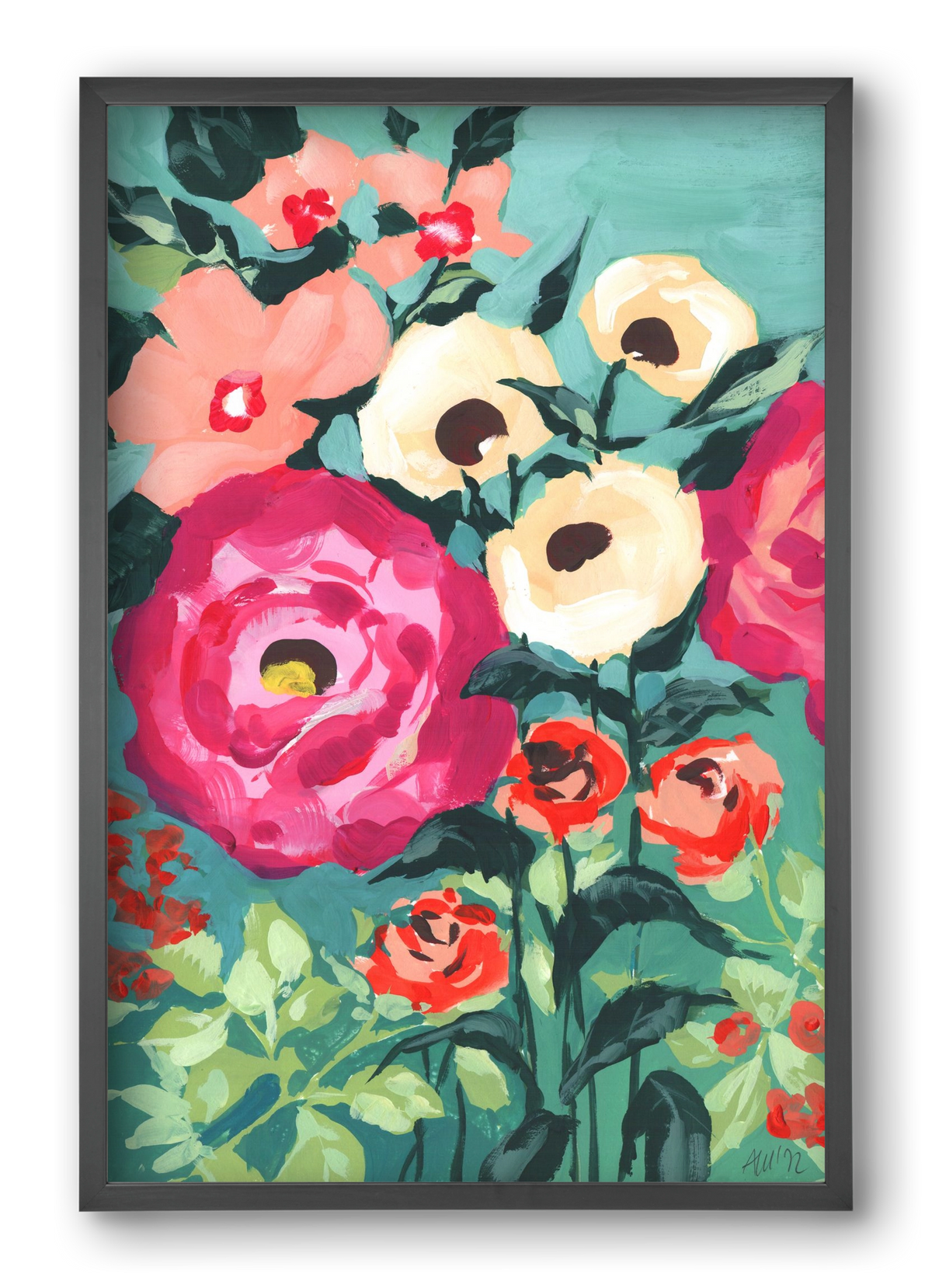 Viva Magenta Peonies, 40x60 cm (40x60 cm), Fekete keret