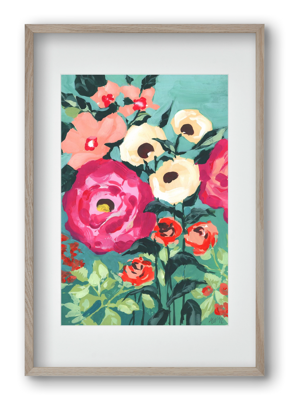 Viva Magenta Peonies, 40x60 cm (30x45 cm), Tölgy keret, paszpartuval