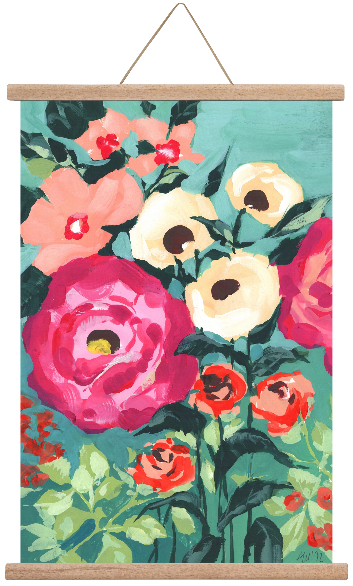 Viva Magenta Peonies, 40x60 cm (40x60 cm), Tölgy akasztó