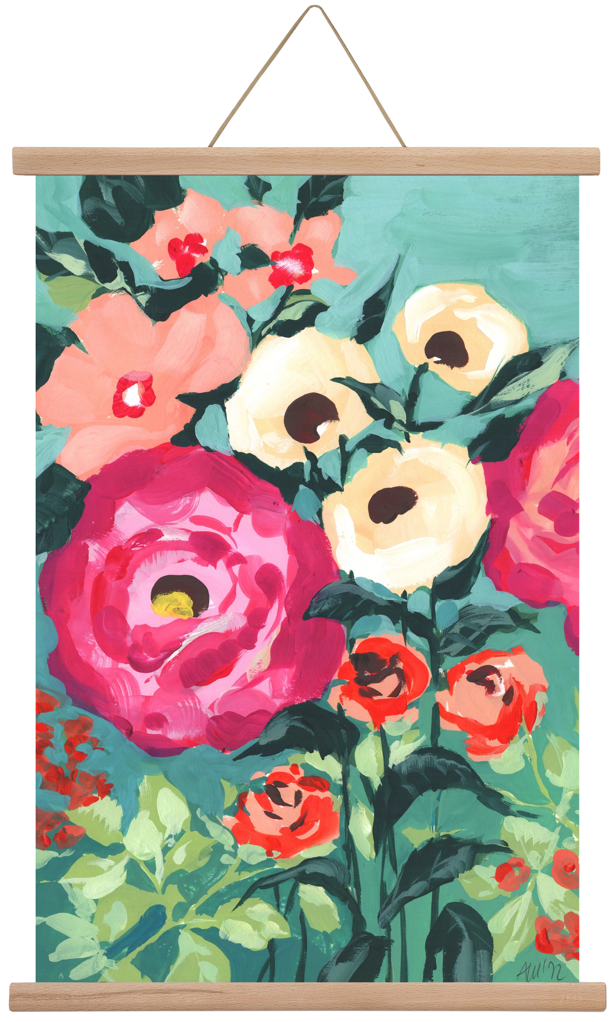 Viva Magenta Peonies, 40x60 cm (40x60 cm), Tölgy akasztó