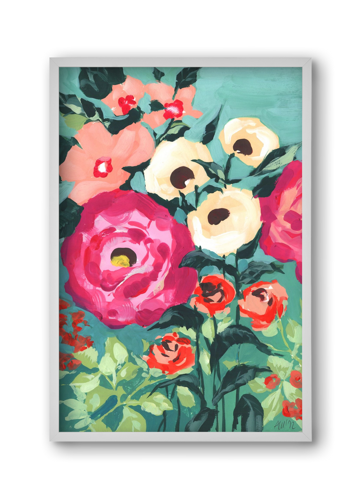 Viva Magenta Peonies, 30x45 cm (30x45 cm), Fehér keret