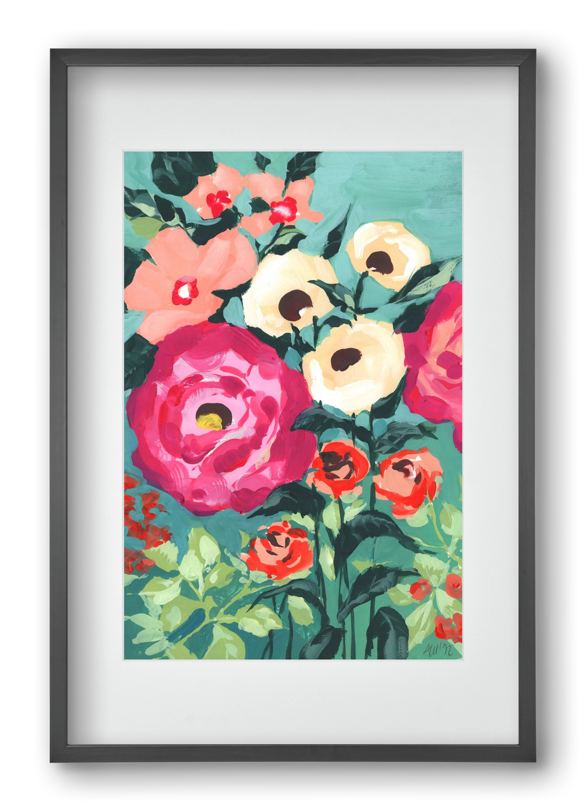 Viva Magenta Peonies, 40x60 cm (30x45 cm), Fekete keret, paszpartuval