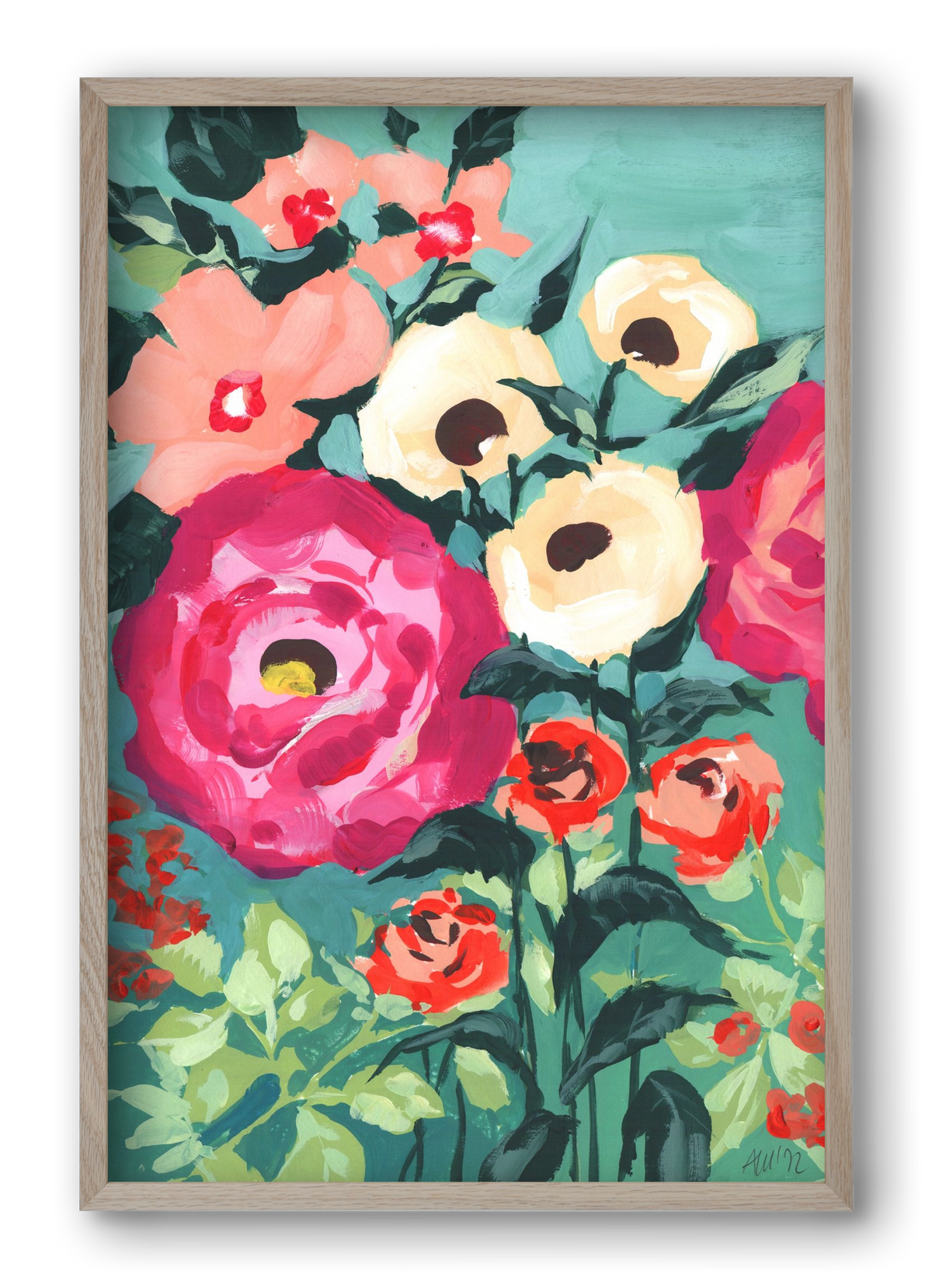 Viva Magenta Peonies, 40x60 cm (40x60 cm), Tölgy keret
