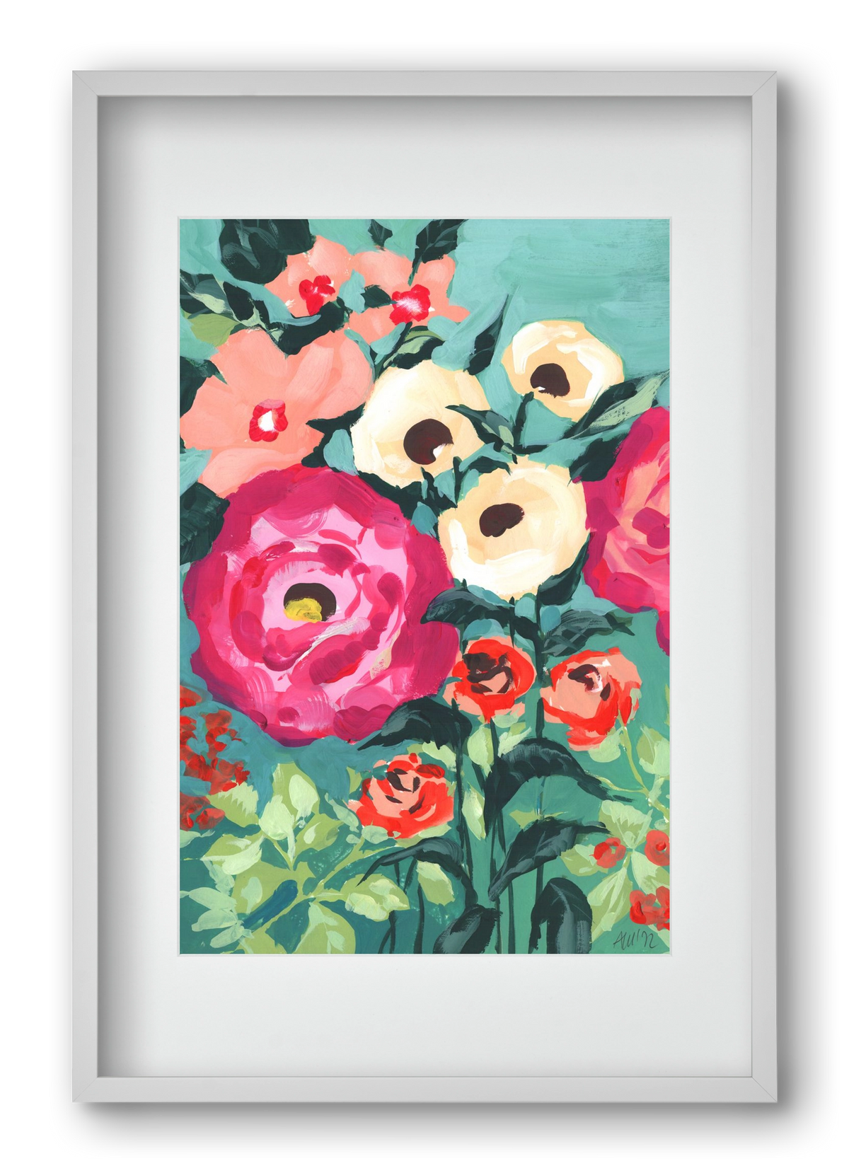 Viva Magenta Peonies, 40x60 cm (30x45 cm), Fehér keret, paszpartuval