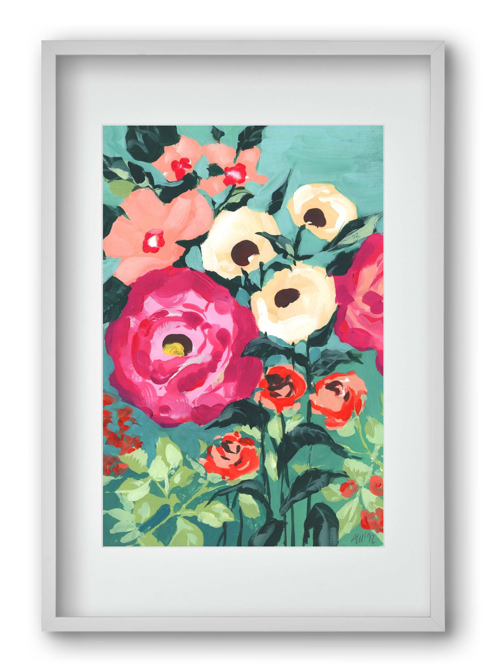 Viva Magenta Peonies, 40x60 cm (30x45 cm), Fehér keret, paszpartuval