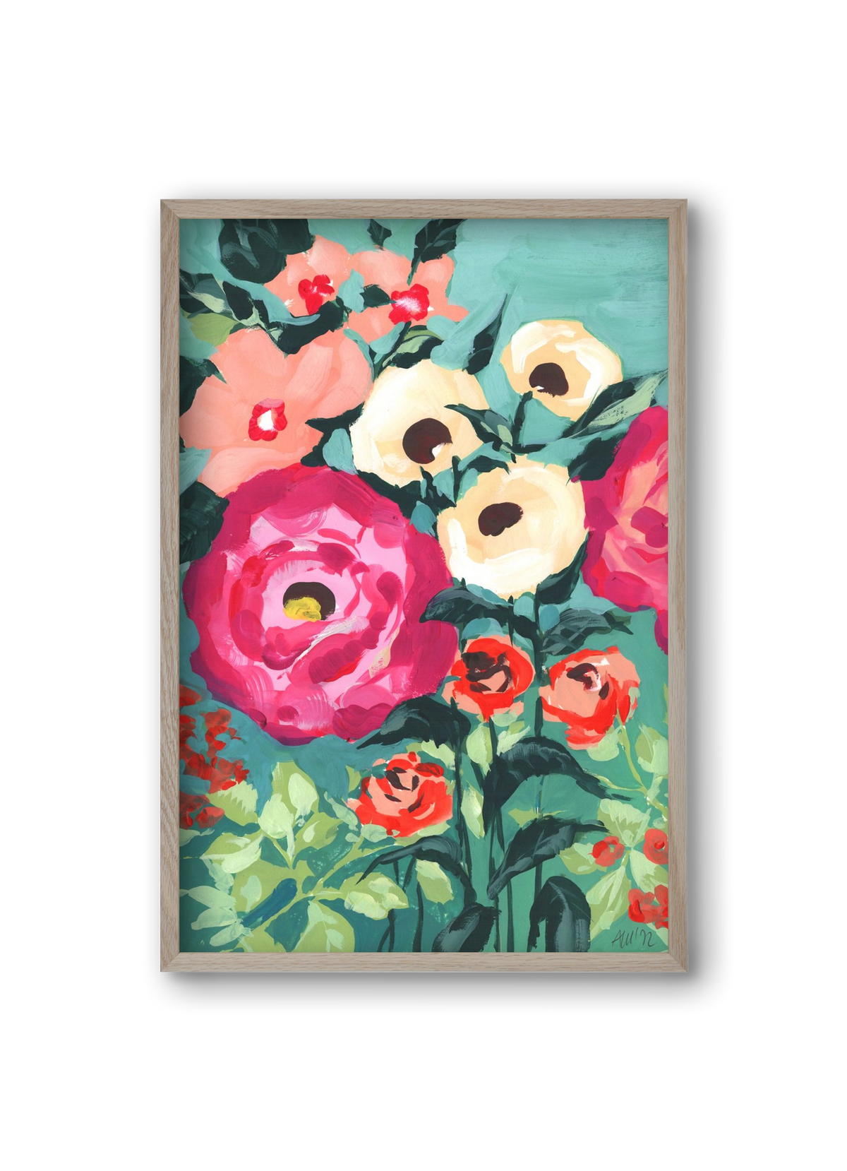 Viva Magenta Peonies, 20x30 cm (20x30 cm), Tölgy keret