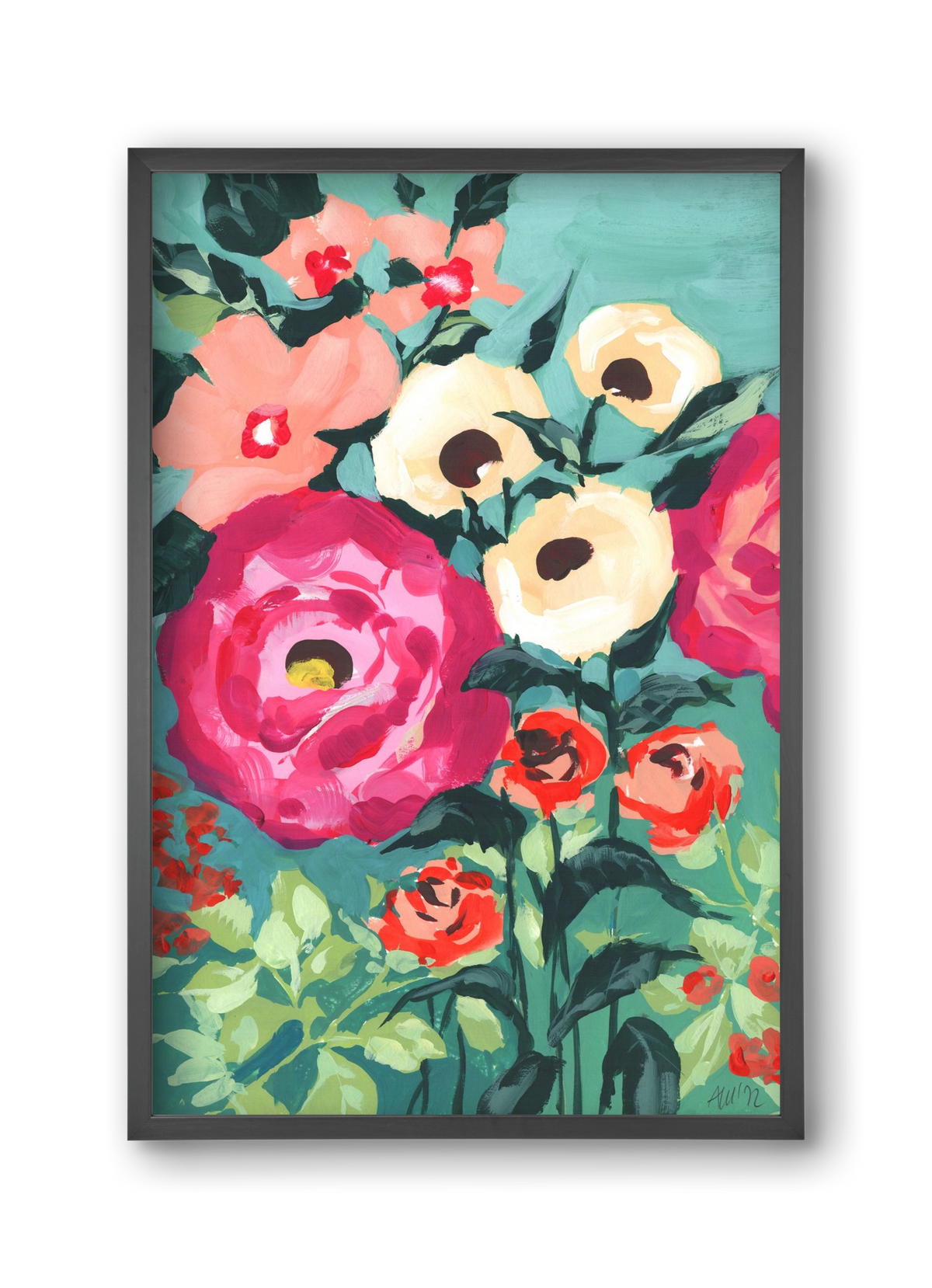 Viva Magenta Peonies, 30x45 cm (30x45 cm), Fekete keret