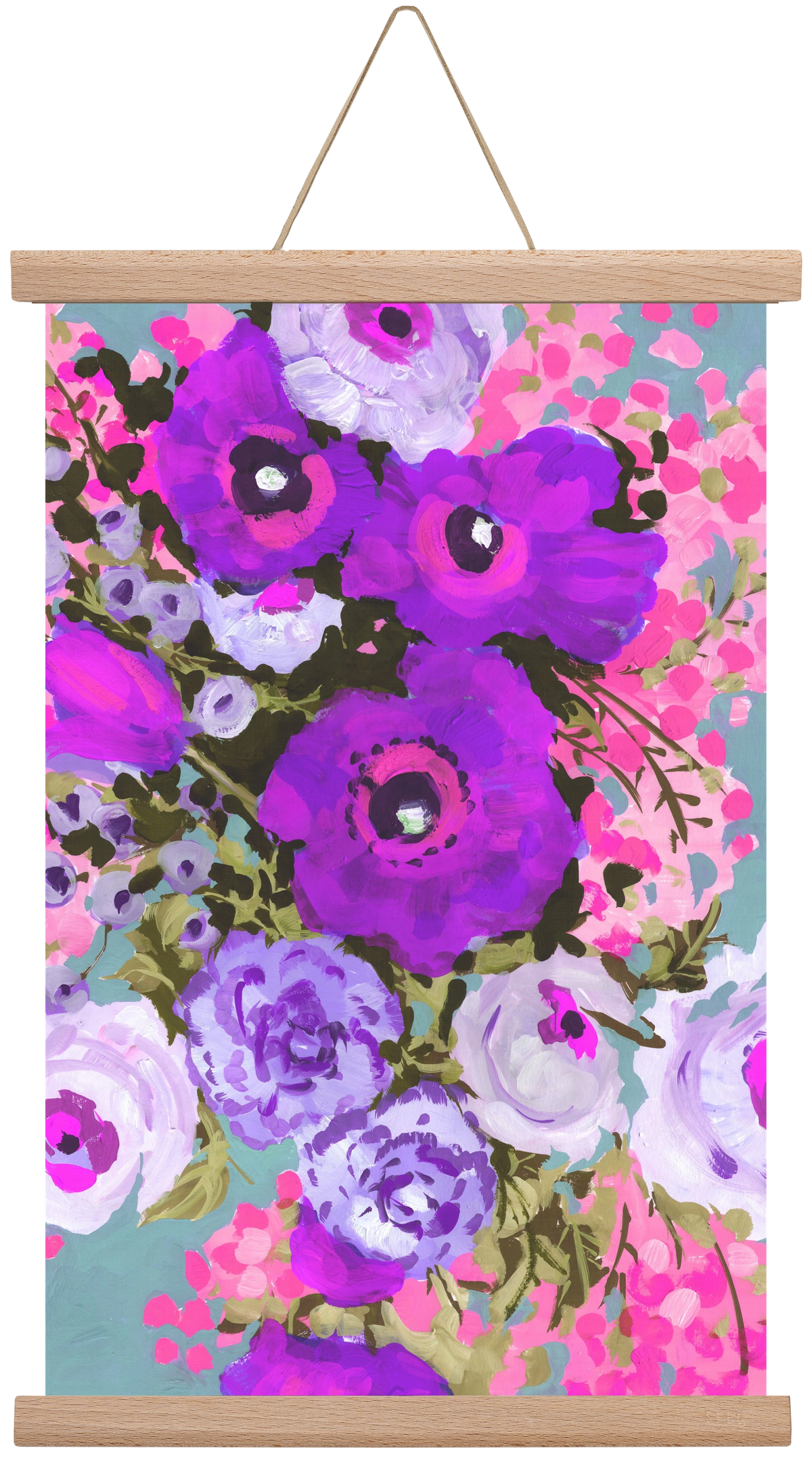 Purple And Rose Pink Bouqe, 30x45 cm (30x45 cm), Tölgy akasztó